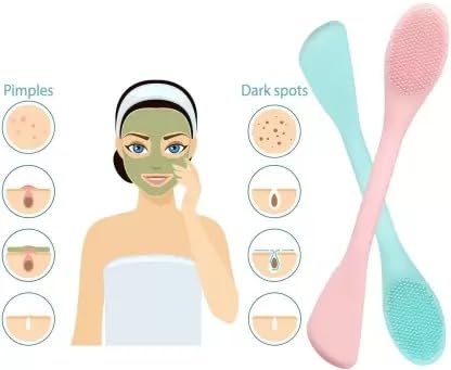 Long-Lasting Flat Face Pack Brush & Silicone Face Scrubber Set with Mixing Palette & Spatula - 4 Piece Professional Makeup Brush Kit for Smooth Foundation & Exfoliation - Perfect for Home Spa & Beauty Routines