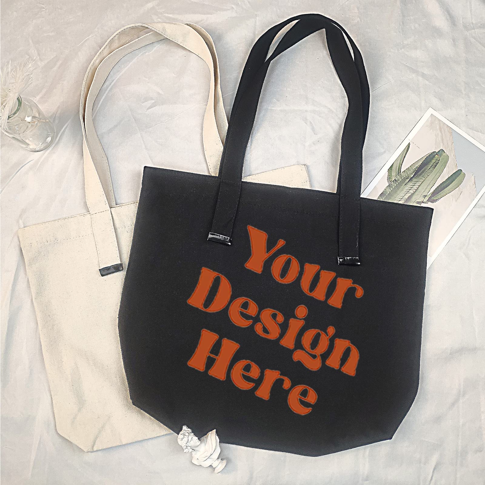 KIEKIECOO Personalized Large Canvas Tote Bags - Cute Reusable Grocery Shopping Bags, Lightweight DIY Blank Shoulder Bags for Women - Perfect for Groceries, Beach, Work & Craft Projects