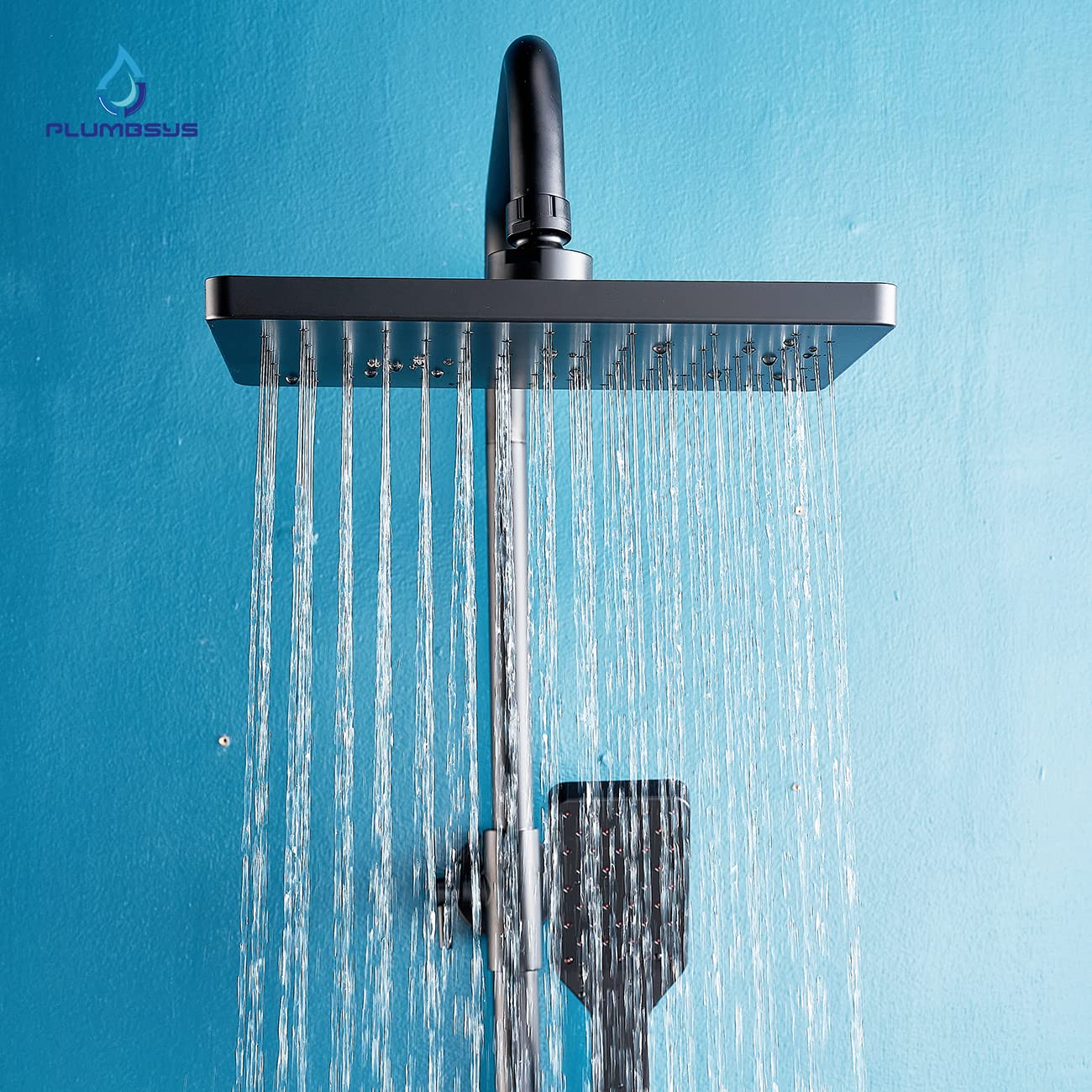 Plumbsys Black Shower Rail Set - 10 Inch Square Rainfall Shower Head with Diverter & Handheld Spray | Wall Mounted Bathroom Shower System with Automatic Cleaning Function | Perfect for Modern Home, Spa, and Luxury Bathroom Renovations