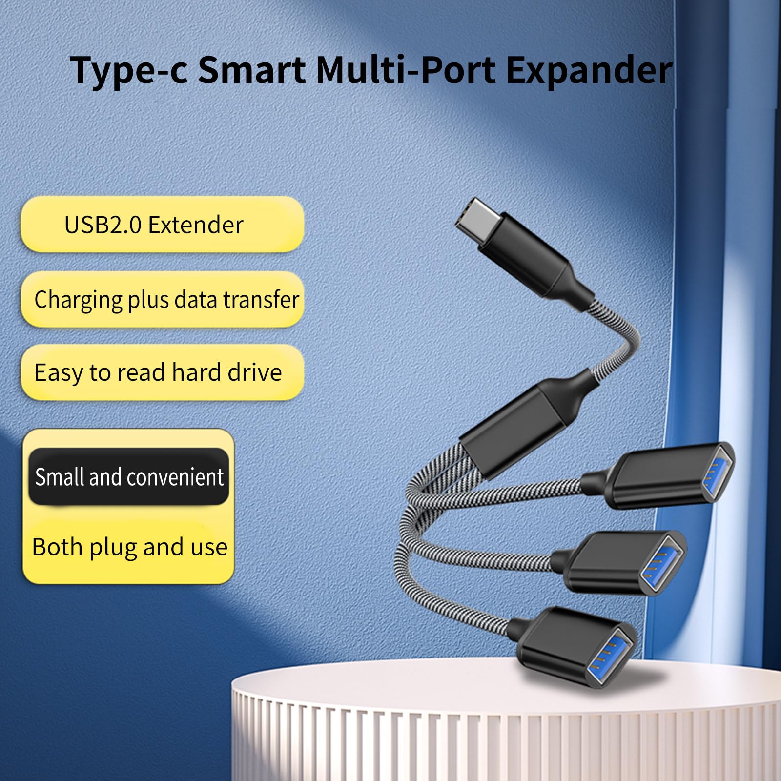 Paopaoldm USB C Hub with 3 USB 2.0 Ports - Alloy USB C to 3 USB OTG Adapter Splitter with Braided Cable - Fast Data Transfer for Laptop, Phone, Tablet - Perfect for Office, Travel & Home Use