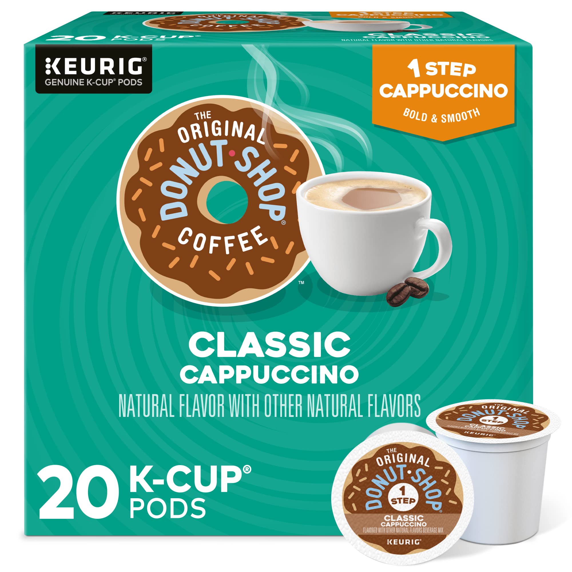 Original Donut Shop One-Step Classic Cappuccino K-Cup Pods for Keurig - 20 Count Single-Serve Coffee Pods - Perfect for Office, Home Brewing & Morning Coffee Break