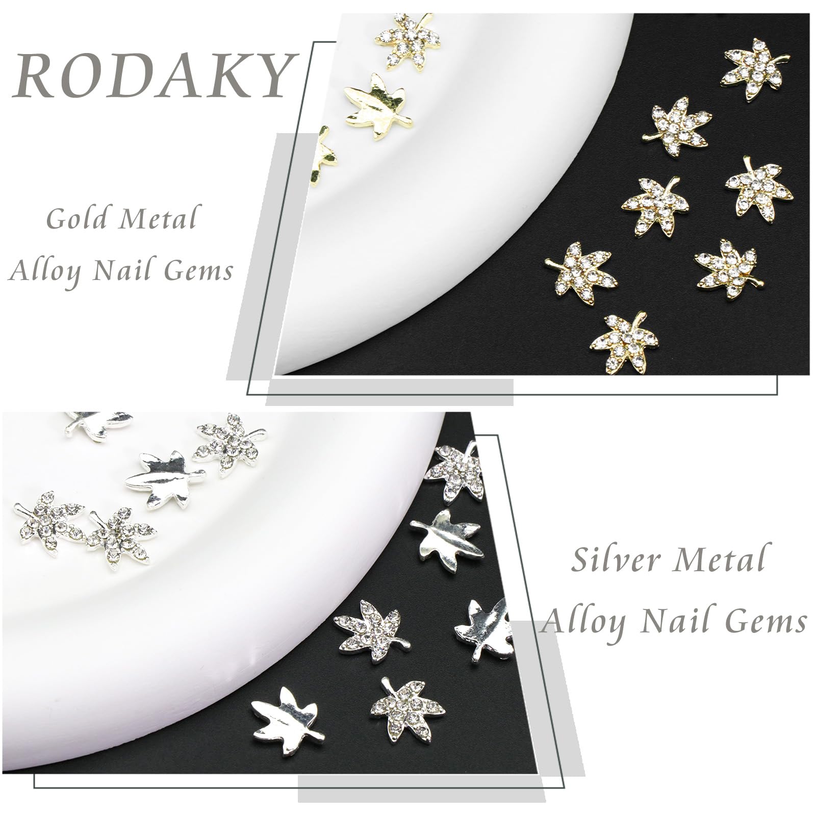 RODAKY 12PCS Silver Maple Leaf Nail Charms - 3D Rhinestone Glitter Nail Art Gems for Manicure, DIY Nail Designs & Nail Decoration | Perfect for Fall Nail Art, Wedding Nails, and Holiday Nail Crafts