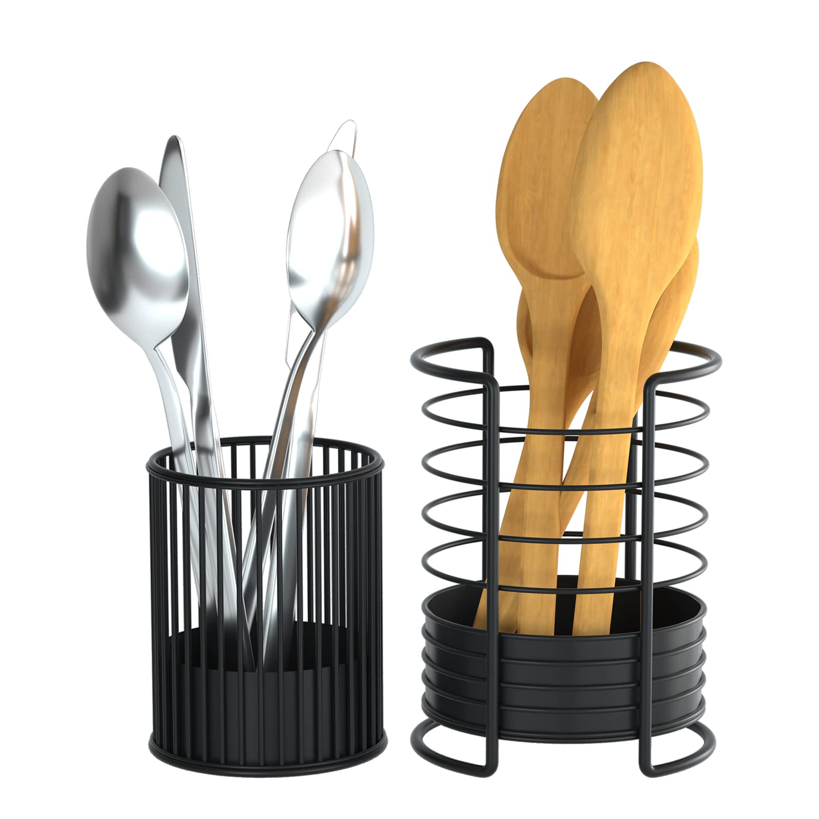 DIWOJIN 2-Pack Stainless Steel Kitchen Utensil Holder - Round Countertop Organizer for Spoons, Forks, Knives & Cooking Tools - Perfect for Kitchen Counter, Drawer or Dining Table Storage (Utensils Not Included)