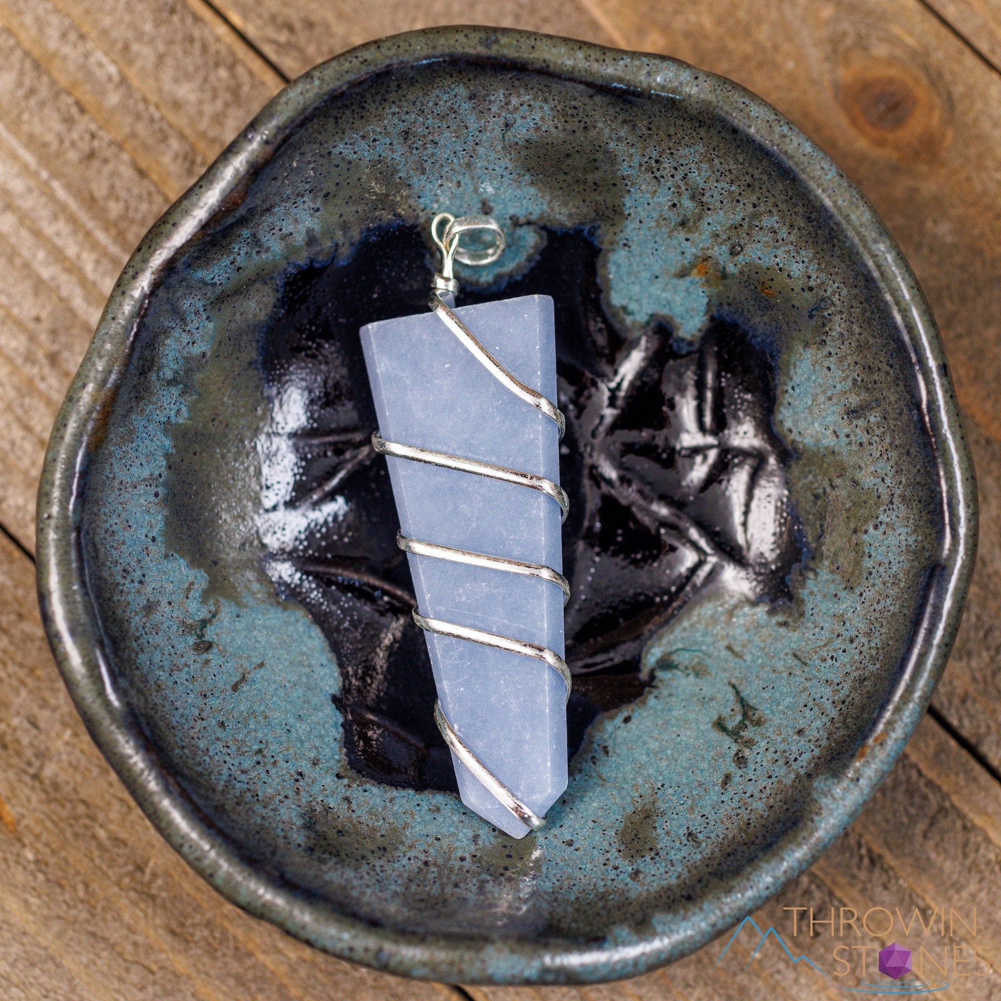 ANGELITE Crystal Pendant Necklace - Handmade Wire Wrapped Healing Stone Jewelry with Natural Crystal Points (E2070) | Spiritual Gift, Meditation & Energy Healing Accessory
