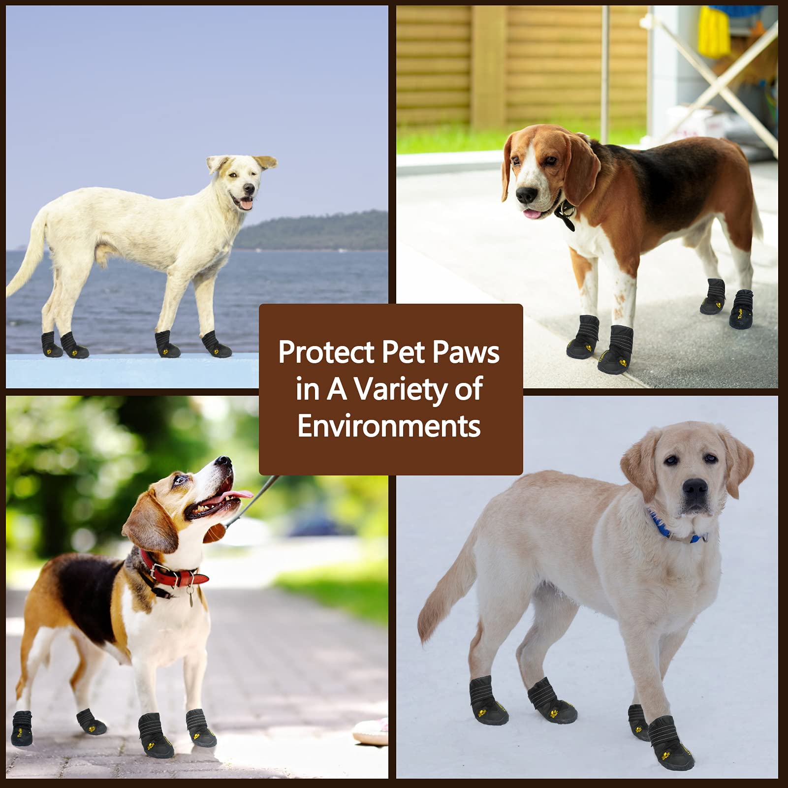 Expawlorer Waterproof Dog Boots for Large Dogs - Anti-Slip Rugged Sole Winter Paw Protectors for Snow, Rain & Hot Pavement - Ideal for Hiking, Walking & Outdoor Adventures (Black)