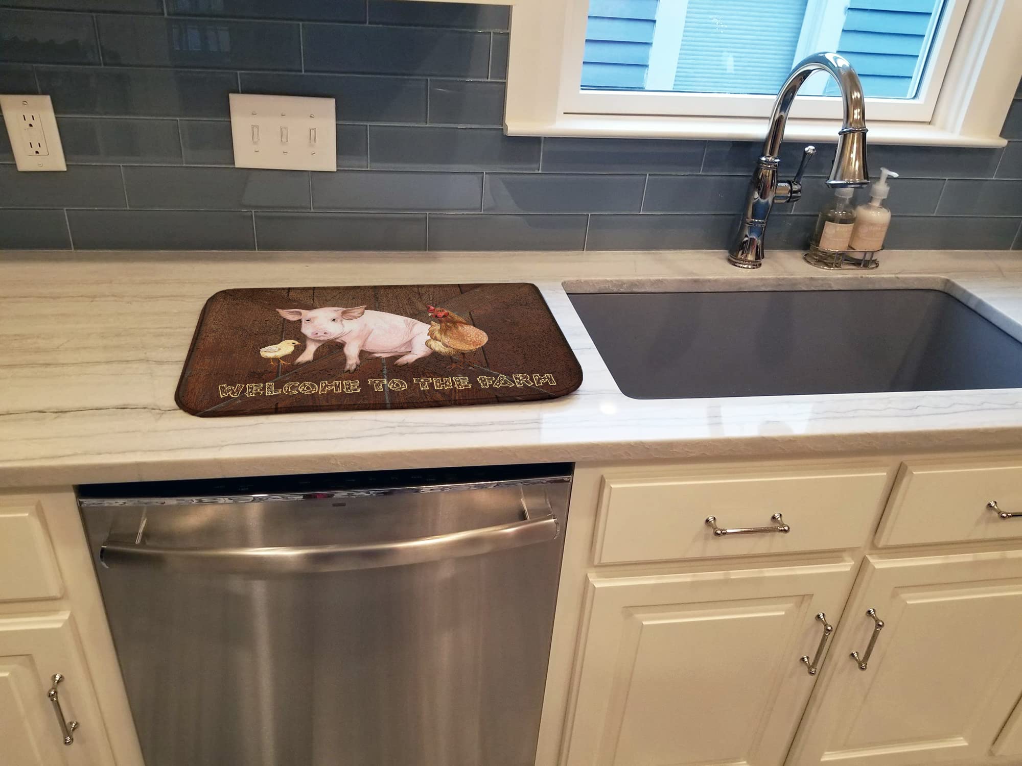 Farm-Themed Absorbent Dish Drying Mat - 14x21