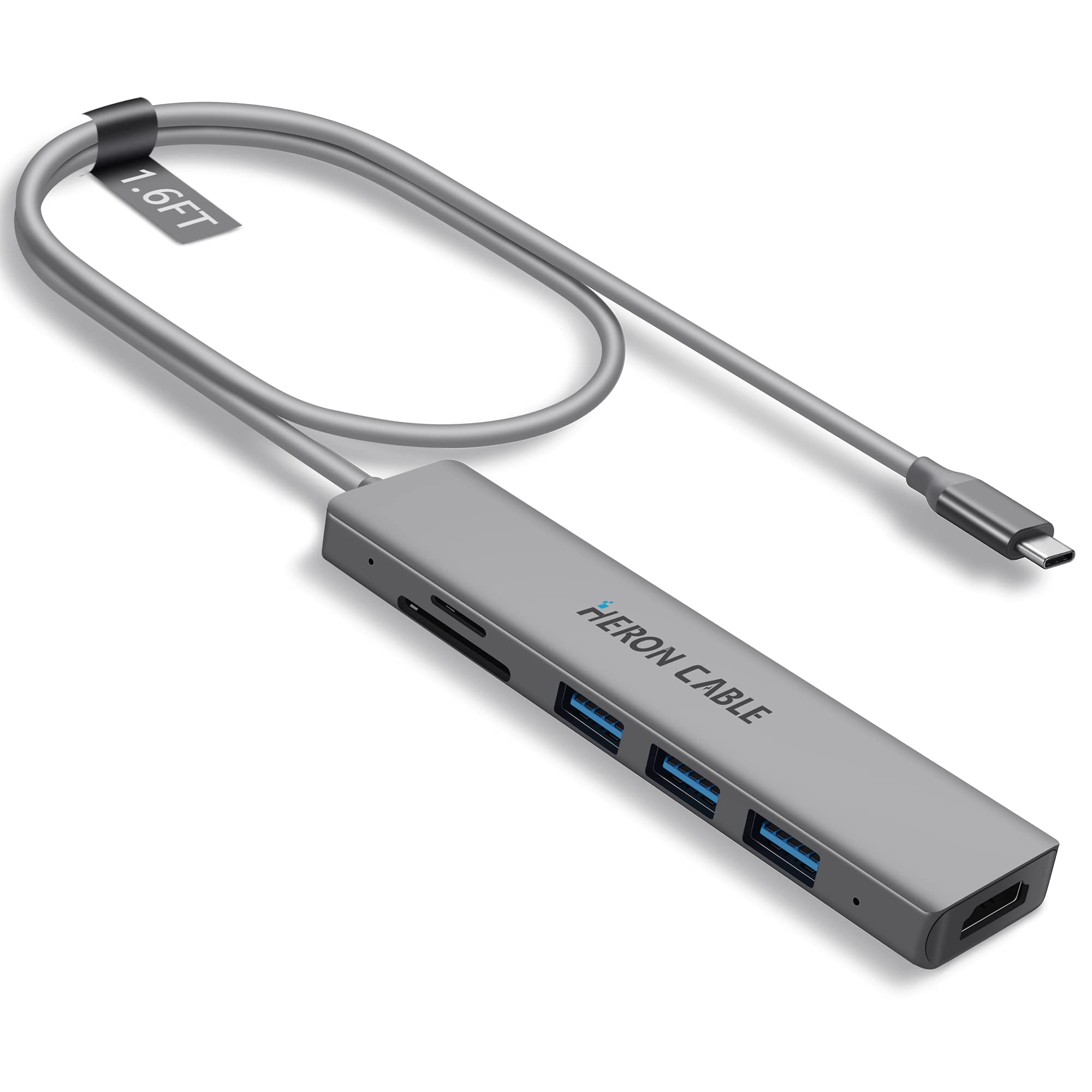 6-in-1 USB C Hub Multiport Adapter with 4K HDMI, USB 3.0 Ports & SD/TF Card Reader - 1.6FT Extra Long Cable for MacBook Pro/Air, iPad Pro, iMac & USB-C Laptops - Perfect for Home Office, Travel & Presentations