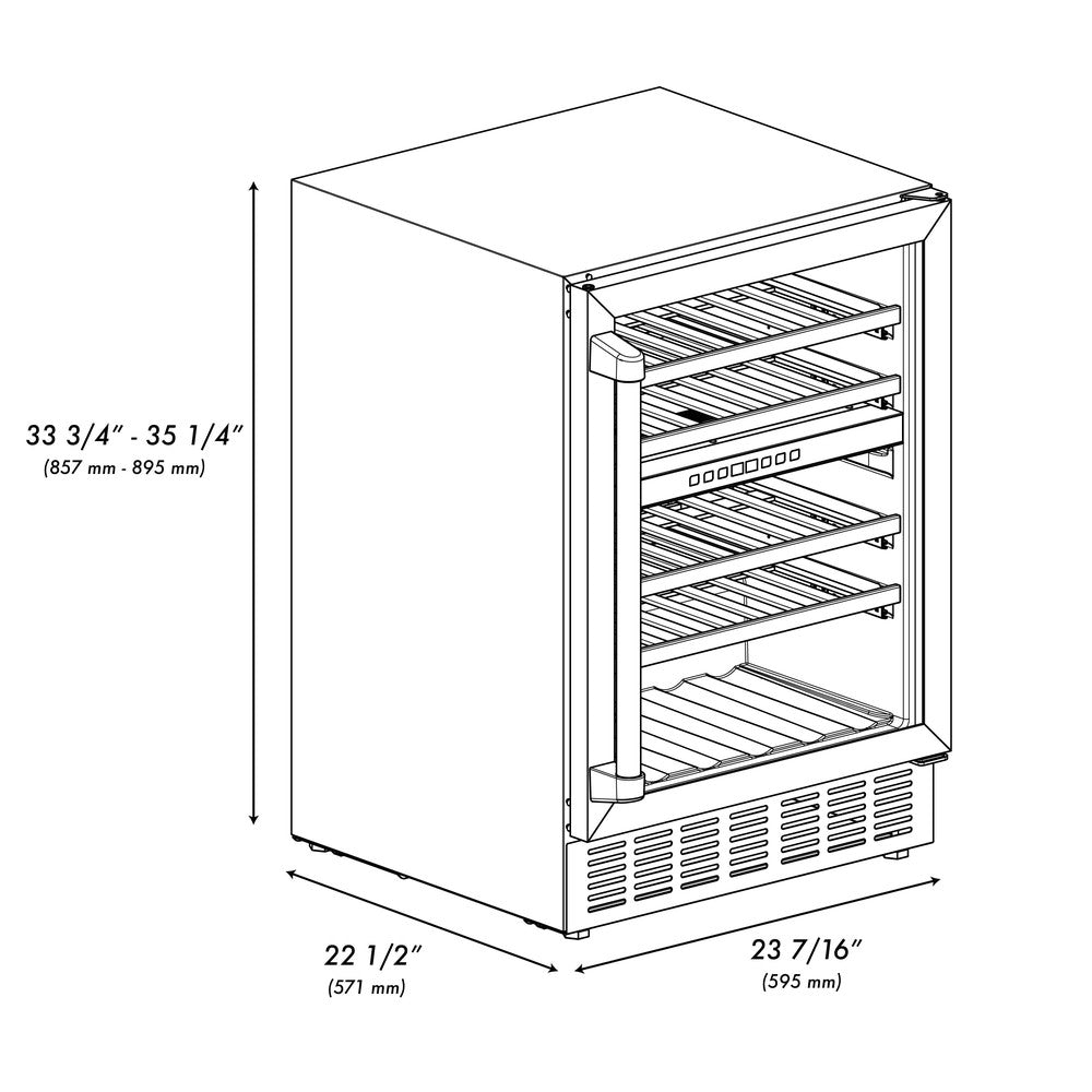 ZLINE Autograph Edition 24 Inch Stainless Steel Dual Zone 44 Bottle Wine Cooler with Champagne Bronze Accents - Perfect for Home Bars, Wine Cellars, and Entertaining Guests (RWVZ UD 24 CB)
