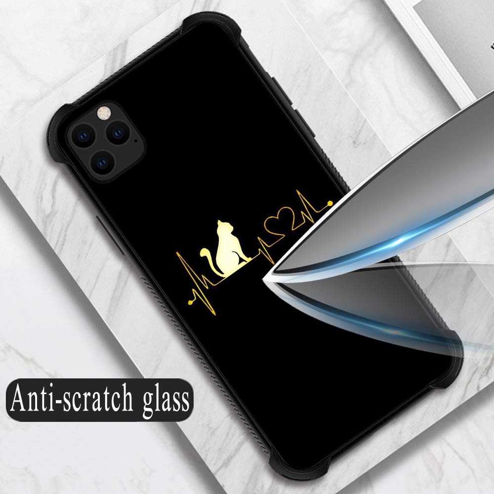 Premium Shockproof iPhone 11 Pro Max Case - Soft TPU Non-Slip Bumper with Reinforced Corners | Cute Cat Heartbeat Design for Women | Perfect for Daily Use, Work & Outdoor Activities