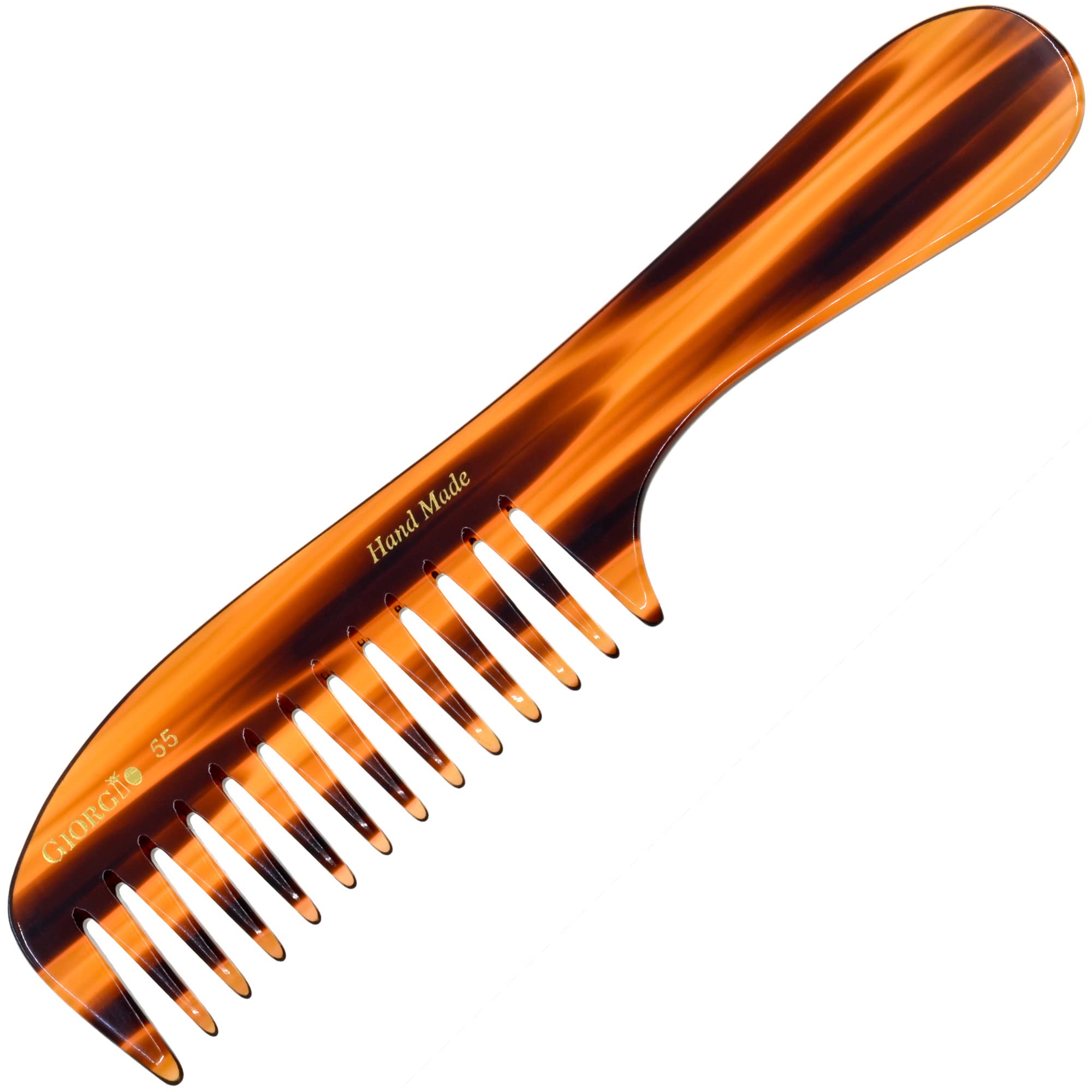Giorgio G55 Wide Tooth Comb for Wet Hair - Detangling Comb for Thin to Medium Thickness Hair - Handmade Large Tooth Rake Comb for Women (Saw-Cut & Hand Polished) - Perfect for Shower, Salon & Daily Hair Care
