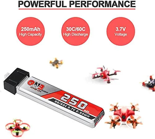 4PCS Crazepony 250mAh 1S LiPo Battery 3.7V 30C for Tiny Whoop & FPV Drones - High Performance Rechargeable Battery with Micro JST Connector - Perfect for Drone Racing, Aerial Photography and RC Hobbyists