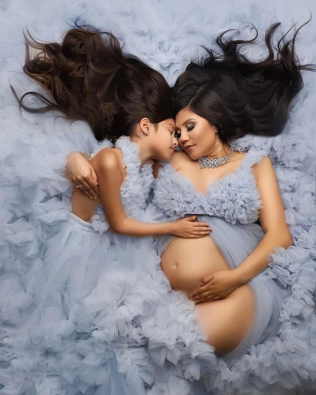 Elegant Tulle Maternity Dresses for Photoshoot - Puffy Ruffles Pregnancy Gowns & Sheer Baby Shower Robes - Perfect for Bridal Lingerie, Maternity Photos, and Special Occasions