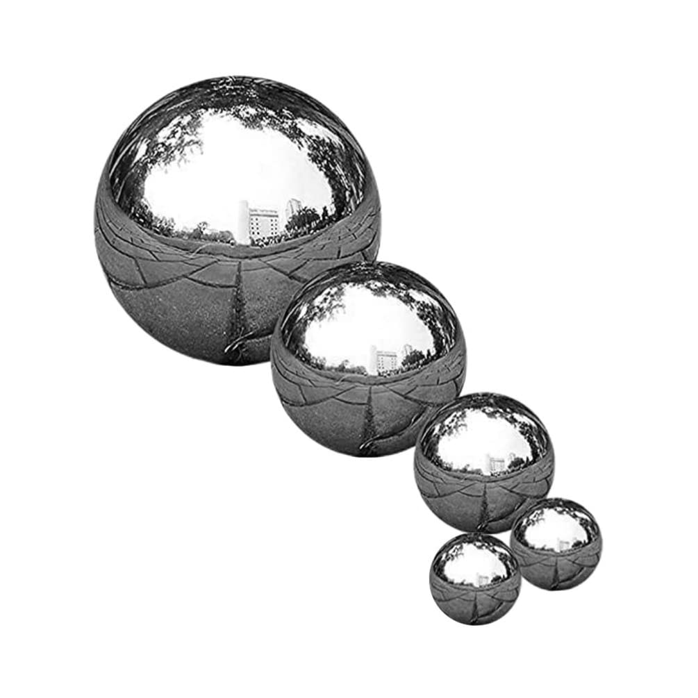 5-Piece Stainless Steel Garden Reflector Hollow Balls - Mirror Polished Outdoor Decor for Lawn, Patio, and Backyard | Gazing Globe Ornaments for Sunlight Reflection & Landscape Design