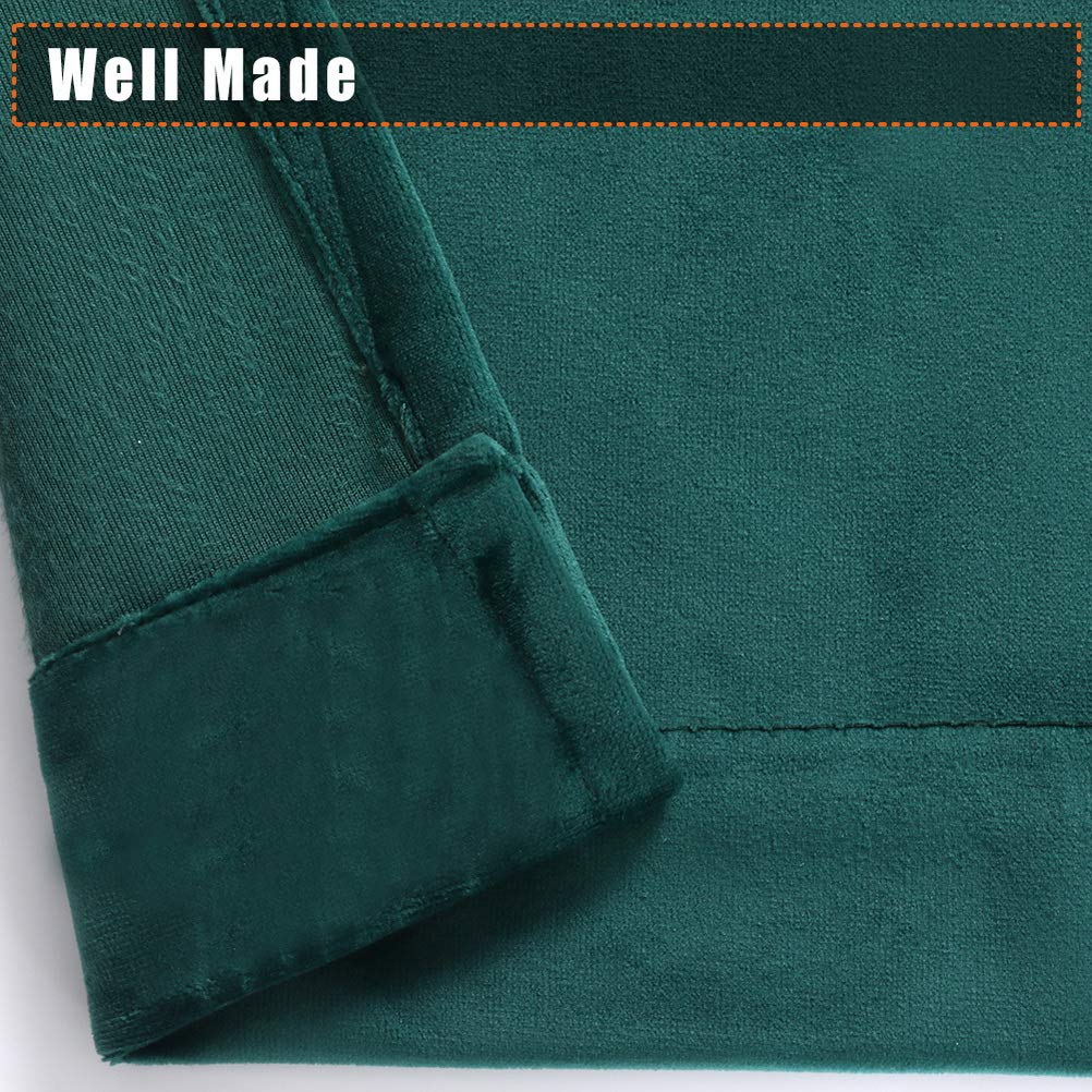 Twin Six Green Velvet Blackout Curtains 96 Inches Long - 2 Panels with Rod Pocket & 2 Pillow Covers - Super Soft Thermal Insulated Window Drapes for Living Room & Bedroom (42x96 Inches) - Perfect for Home Theater, Nursery & Light Control