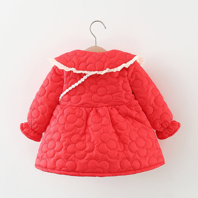 Adorable Baby Girl Winter Coat with Floral Print & Ruffled Collar - Warm & Stylish Outerwear for Toddlers - Perfect for Fall & Winter Outings, Holidays & Special Occasions