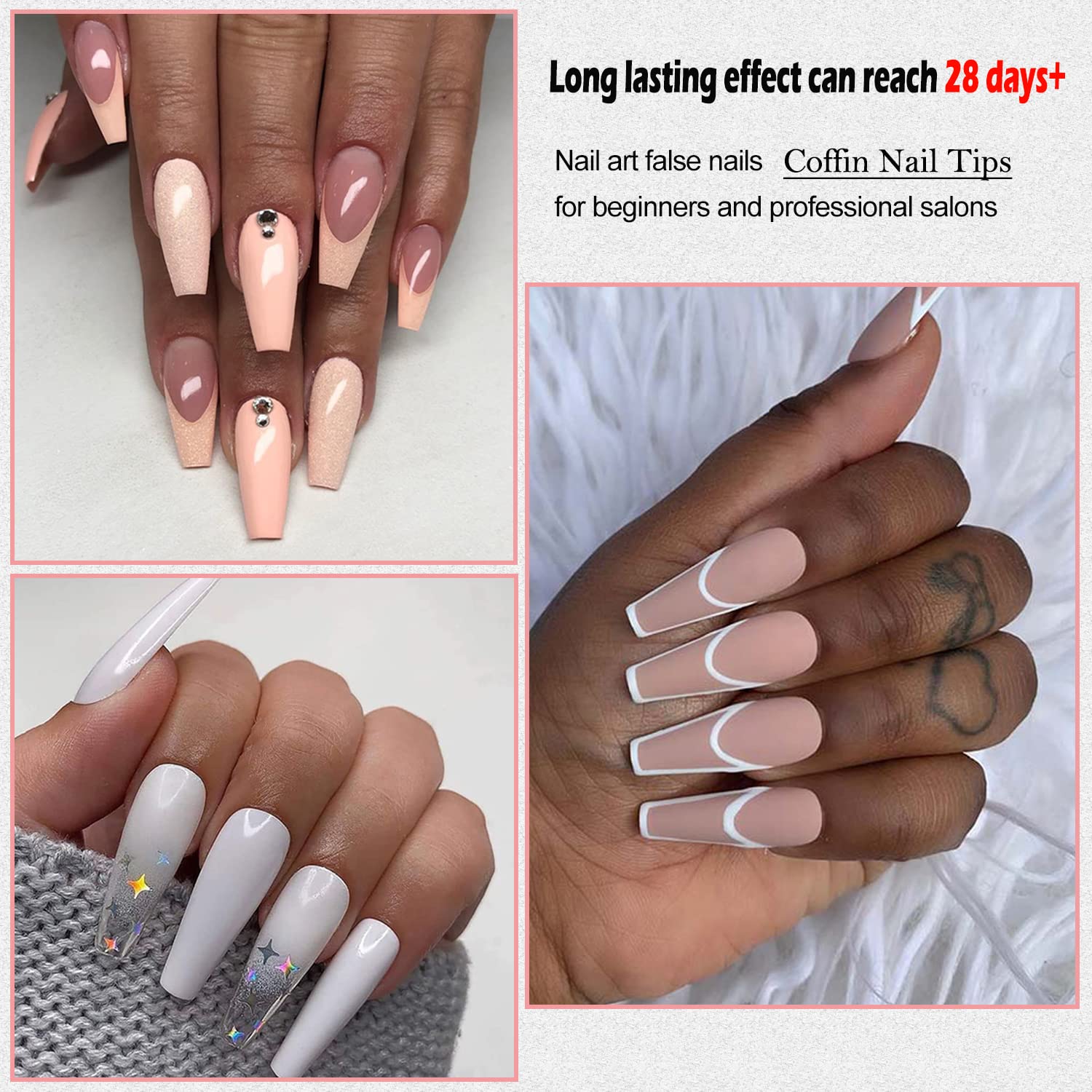 550Pcs MAGIC ARMOR Nail Tips Kit - Coffin Long False Nails with Glue, 10 Sizes Nail Capsules for DIY Nail Art & Extension | Perfect for Salon, Home Manicure & Party Nail Designs
