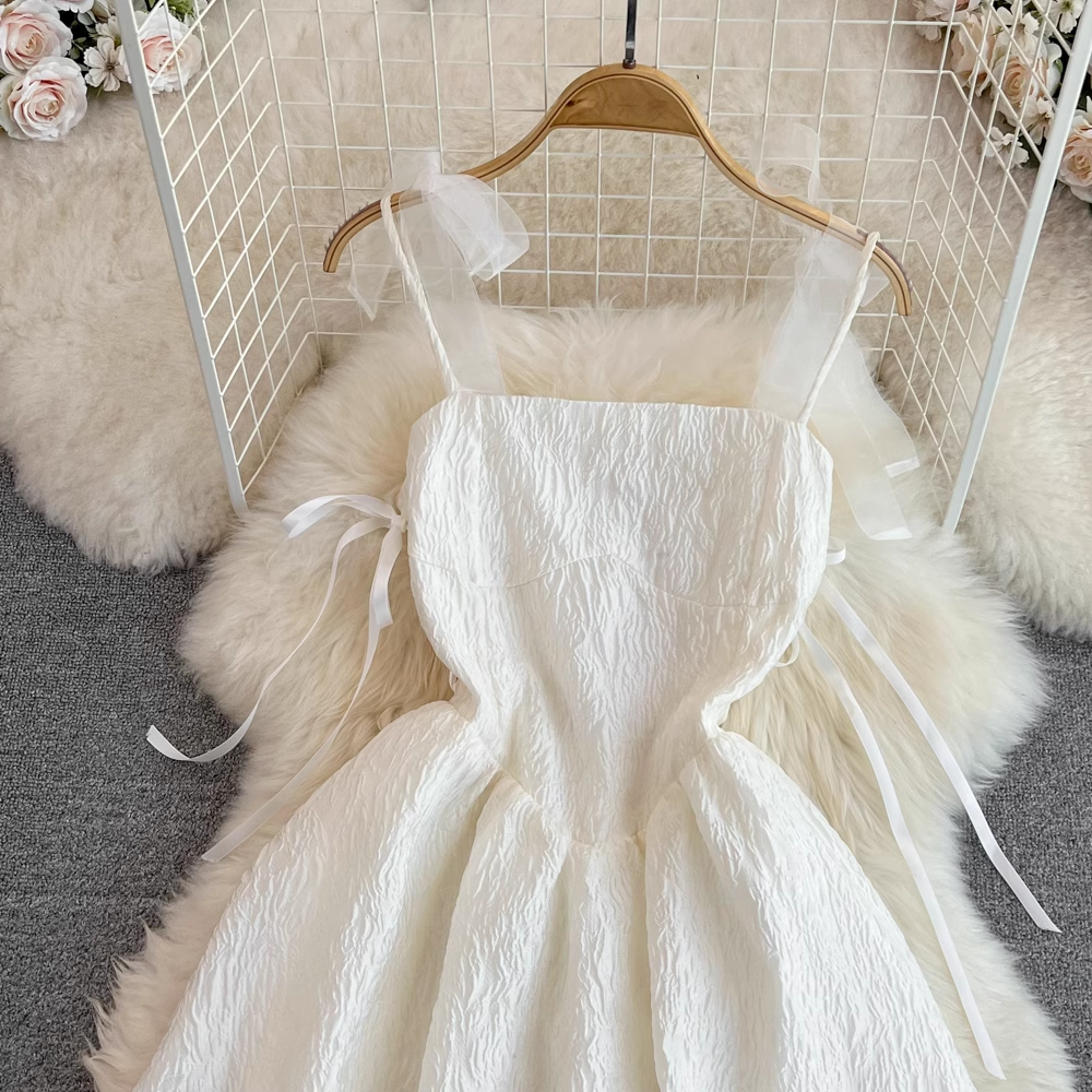 Elegant Bow Knot Strap A-Line Dress - French Summer Skirt for Women | Perfect for Beach Vacations, Garden Parties & Date Nights