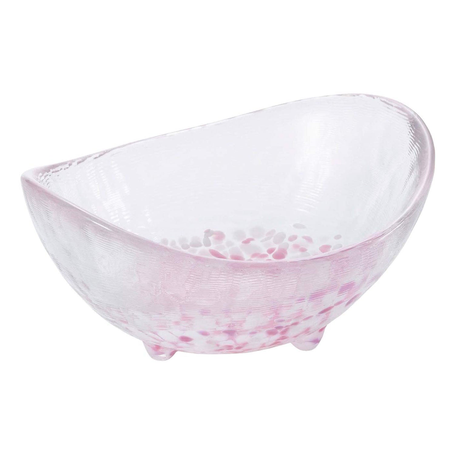 Aderia Tsugaru Soda Lime Glass Oval Sakura Bowl - Handmade Japanese Cherry Blossom Dish for Sushi, Desserts & Home Decor