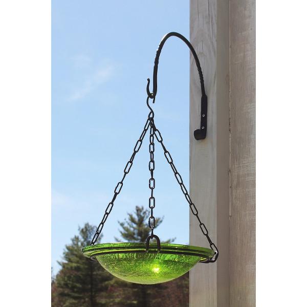 Fern Green Crackle Glass Birdbath Bowl for Garden Decor - Handmade Outdoor Bird Feeder with Crackled Texture, Perfect for Attracting Birds to Your Backyard or Patio
