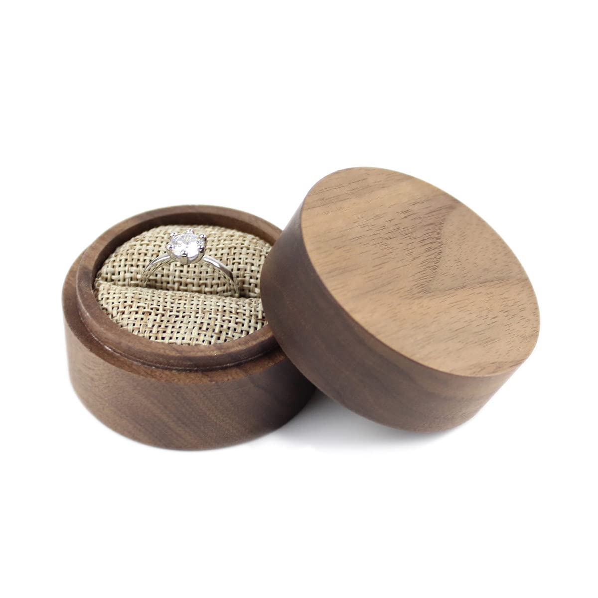 Handcrafted Rustic Walnut Wood Engagement Ring Box - Solid Wood Round Jewelry Case for Wedding Proposal, Anniversary Gift, Ring Storage - Perfect for Romantic Proposals, Wedding Keepsakes & Jewelry Organization