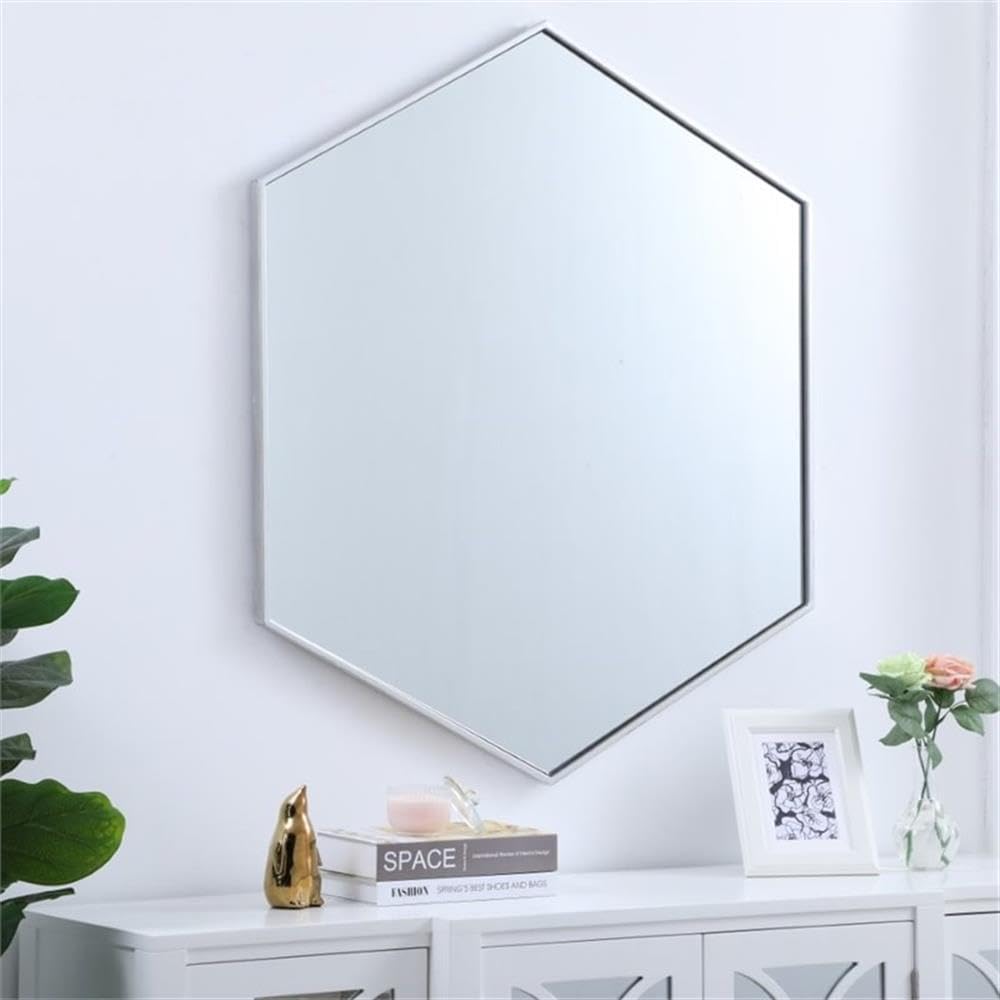 35x41 Inch Silver Hexagonal Metal Wall Mirror - Elegant Home Decor for Living Room, Bedroom & Entryway