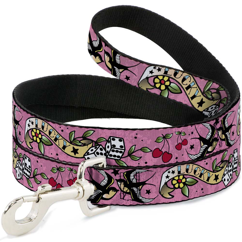 Buckle-Down Lucky Pink Pet Leash - 4 Feet Long, 1 Inch Wide - Durable Dog Walking Leash for Small to Medium Dogs - Perfect for Daily Walks, Jogging & Outdoor Adventures