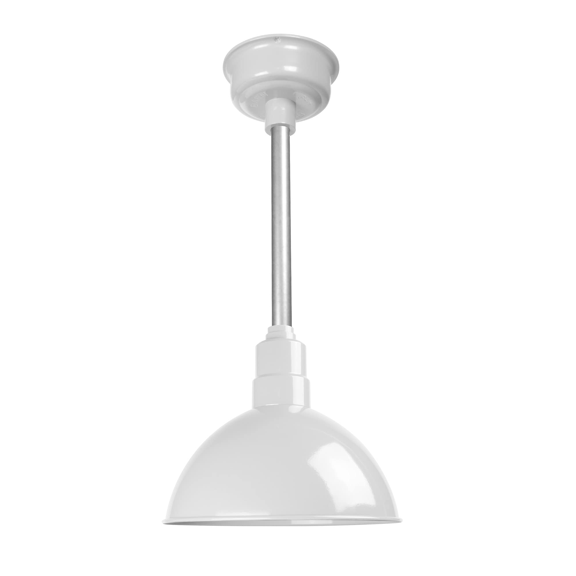 Cocoweb 12 Inch Blackspot LED Hanging Farmhouse Light - White Finish with Galvanized Silver Down Rod | Rustic Kitchen Island Lighting, Dining Room Pendant, Country Home Decor