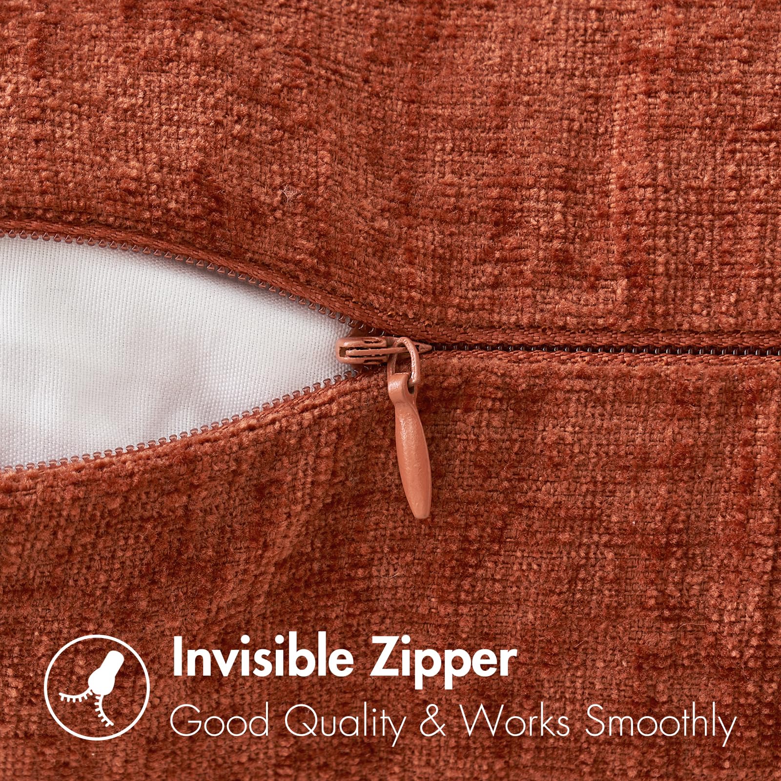 MIULEE 2-Pack 18x18 Inch Soft Burnt Orange Chenille Throw Pillow Covers for Couch, Sofa & Living Room - Solid Dyed Decorative Pillow Cases - Perfect for Home Decor, Cozy Accents & Seasonal Styling
