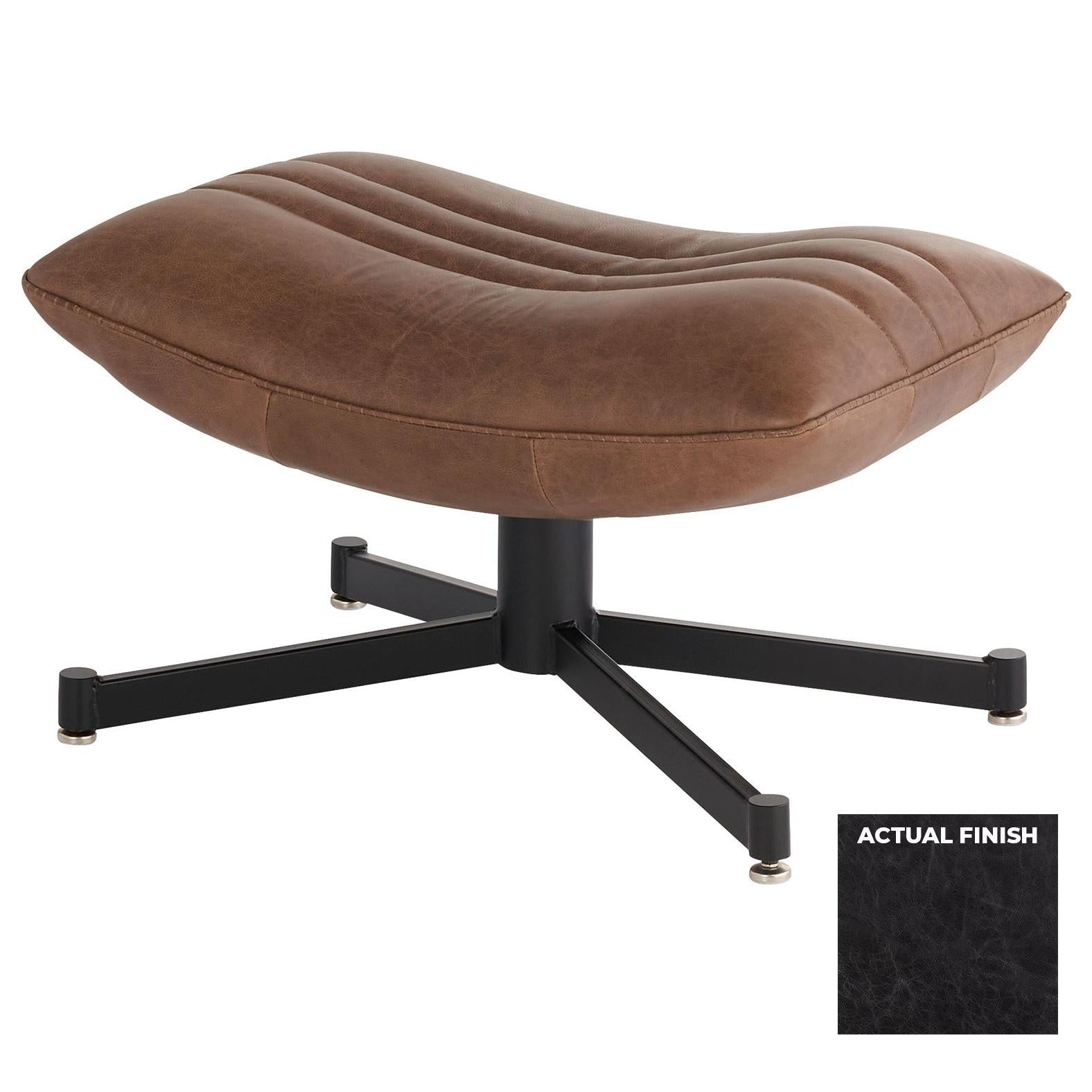 Cyan Design 11810 Eduarda Ottoman in Black Distressed Leather - Stylish Footrest & Accent Chair for Living Room, Bedroom, or Office Decor