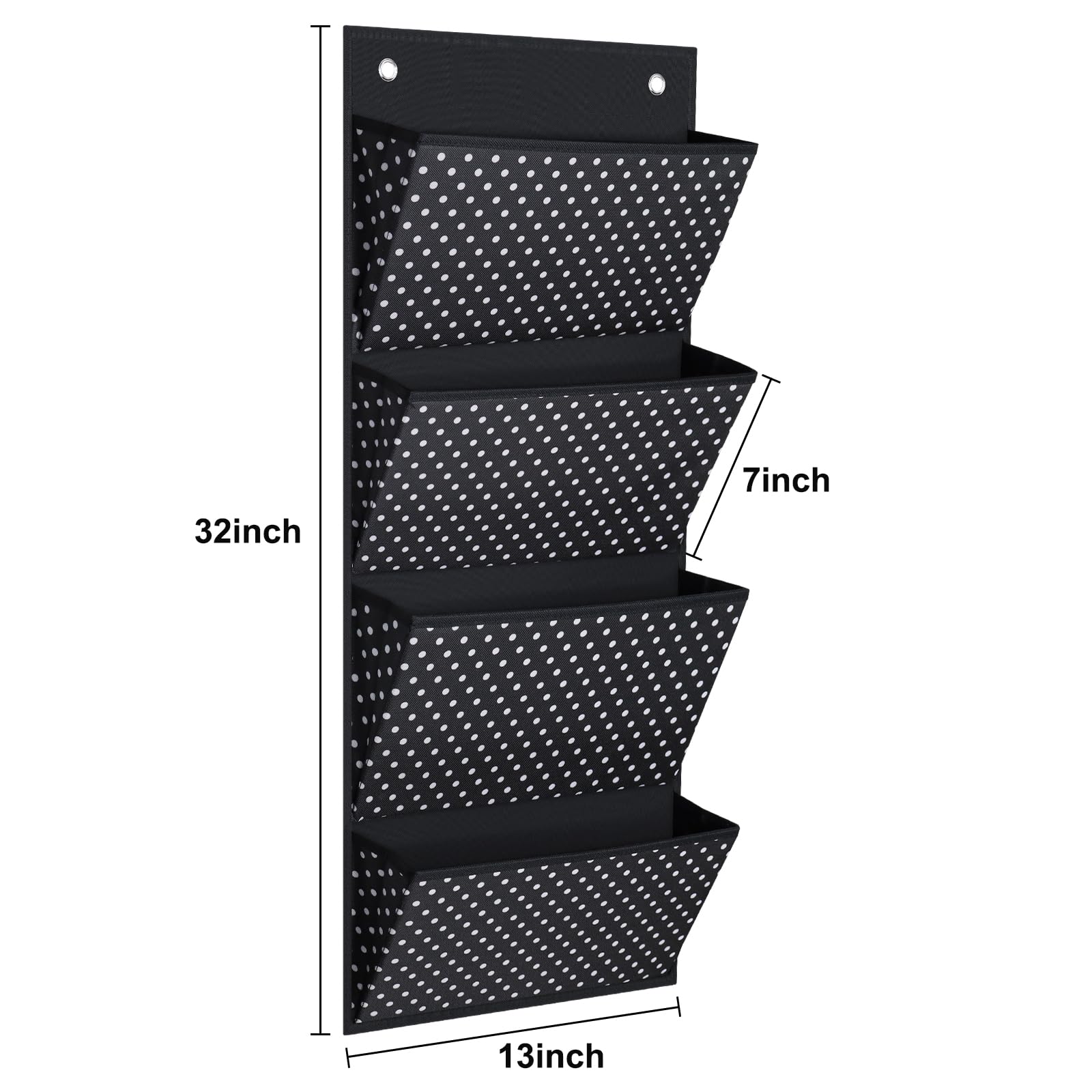 Godery Hanging Wall Organizer - 4 Pocket Fabric File Organizer for Office Supplies, Notebooks, Planners & Mail - Wall Mount & Over The Door Storage Solution for Home & Office Organization (White Spot) - Perfect for Desk, Closet & Entryway Organization