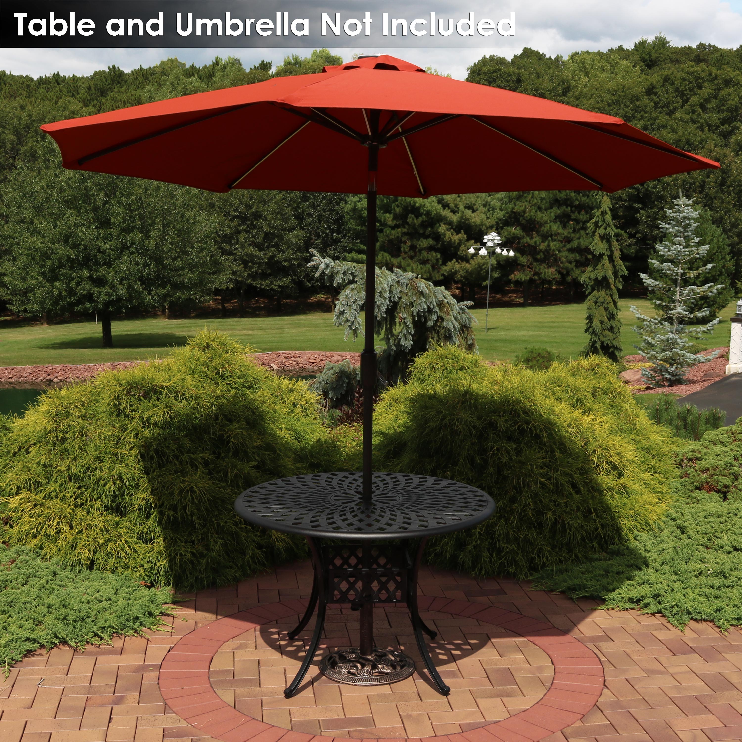 Sunnydaze Rose Blossom Cast Iron Patio Umbrella Base - 16 Inch Diameter, Heavy Duty Outdoor Umbrella Stand for Garden, Deck, Poolside & Backyard Use