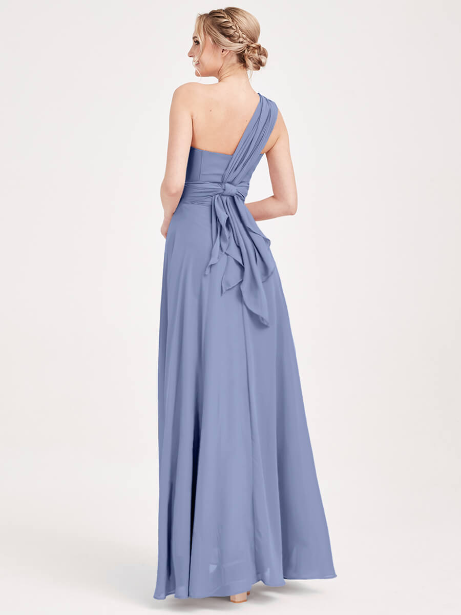 Elegant Convertible Chiffon Bridesmaid Dress - Wrap Style Slate Blue Maxi Gown for Weddings, Prom & Formal Events | Perfect for Bridal Party, Evening Galas & Special Occasions