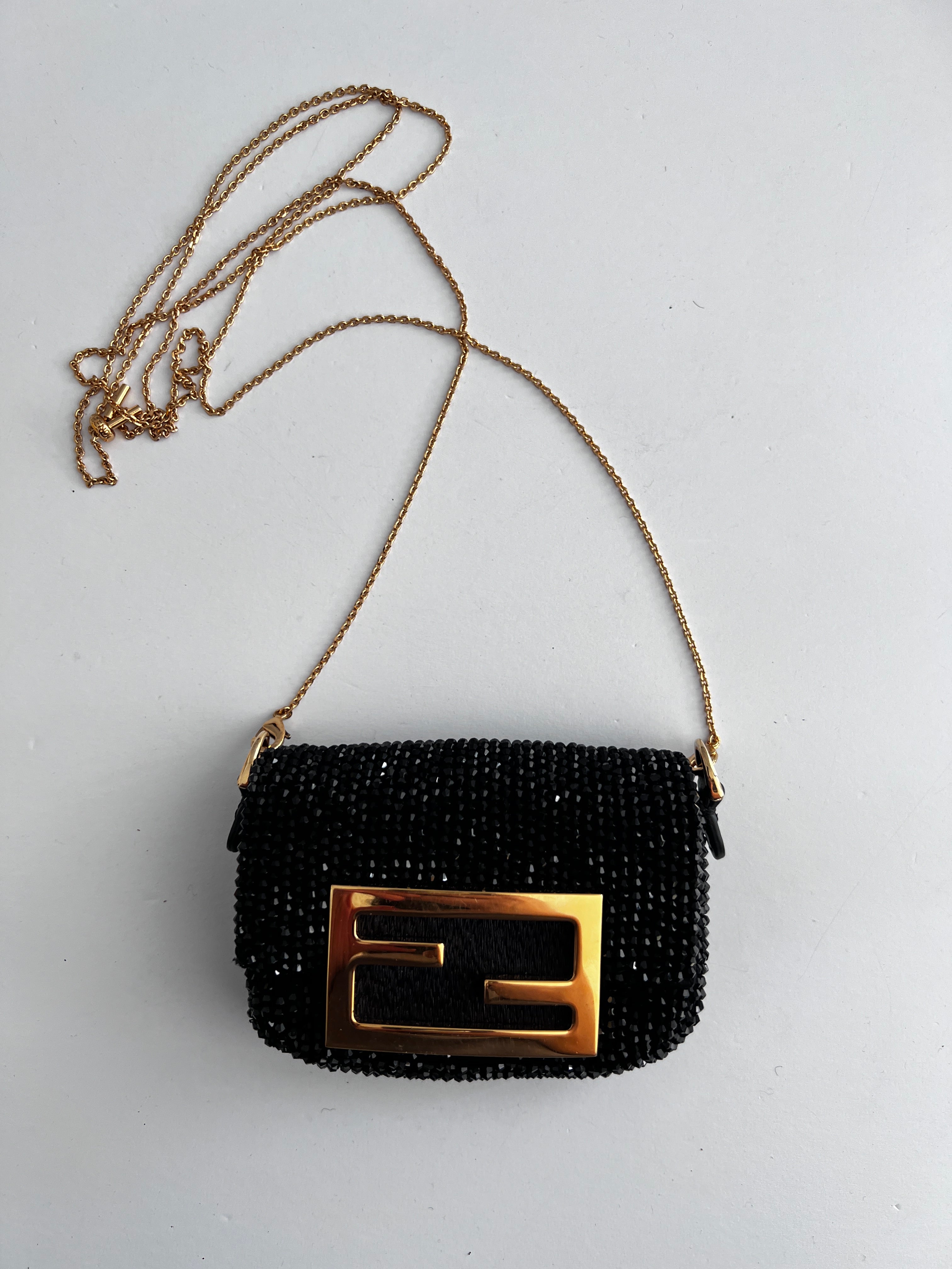 Fendi Black Beaded Nano Bag - Luxury Designer Crossbody Purse for Women | Perfect for Evening Parties, Date Nights & Special Occasions