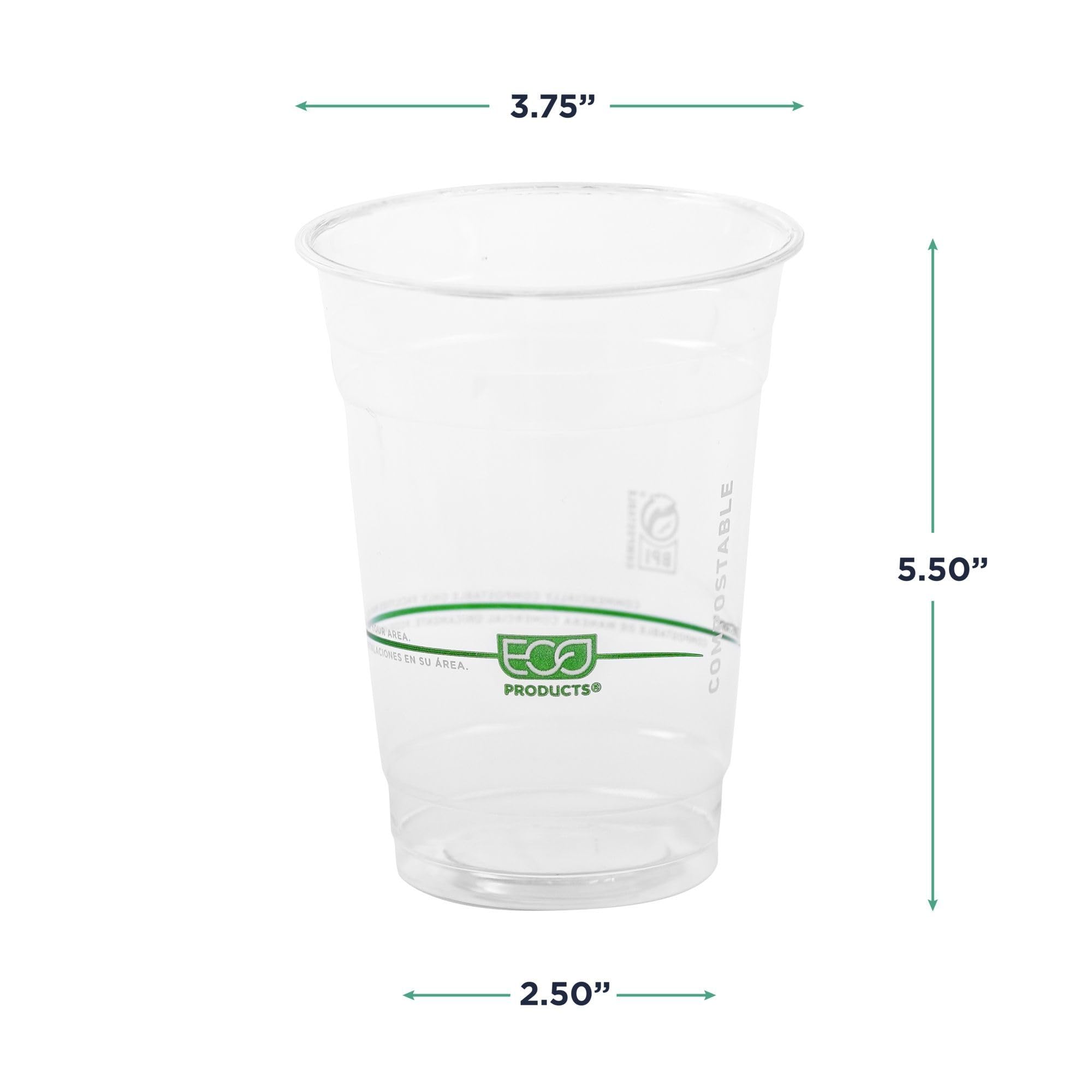 ECO PRODUCTS GreenStripe Clear Compostable 16oz PLA Plastic Cups - 1000 Count | Plant-Based Disposable Cold Drink Cups for Parties, Picnics & Events | BPI Certified & ASTM Compliant Eco-Friendly Compostable Cups | Perfect for Iced Coffee, Smoothies, Juices & Snacks