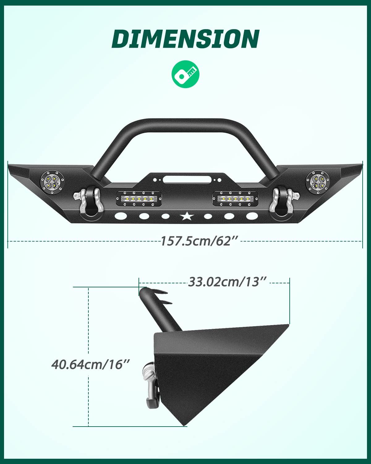 SCITOO Textured Black Front Bumper with D-Rings & Winch Plate for 2007-2018 Jeep Wrangler JK | LED Light Compatible | Off-Road Protection & Style Upgrade