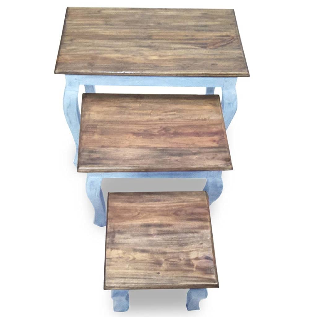 3-Piece Solid Mahogany Wood Nesting Table Set - Space-Saving Living Room Furniture for Small Spaces, Coffee Table & Side Table Combo - Perfect for Apartments, Dorms & Home Decor
