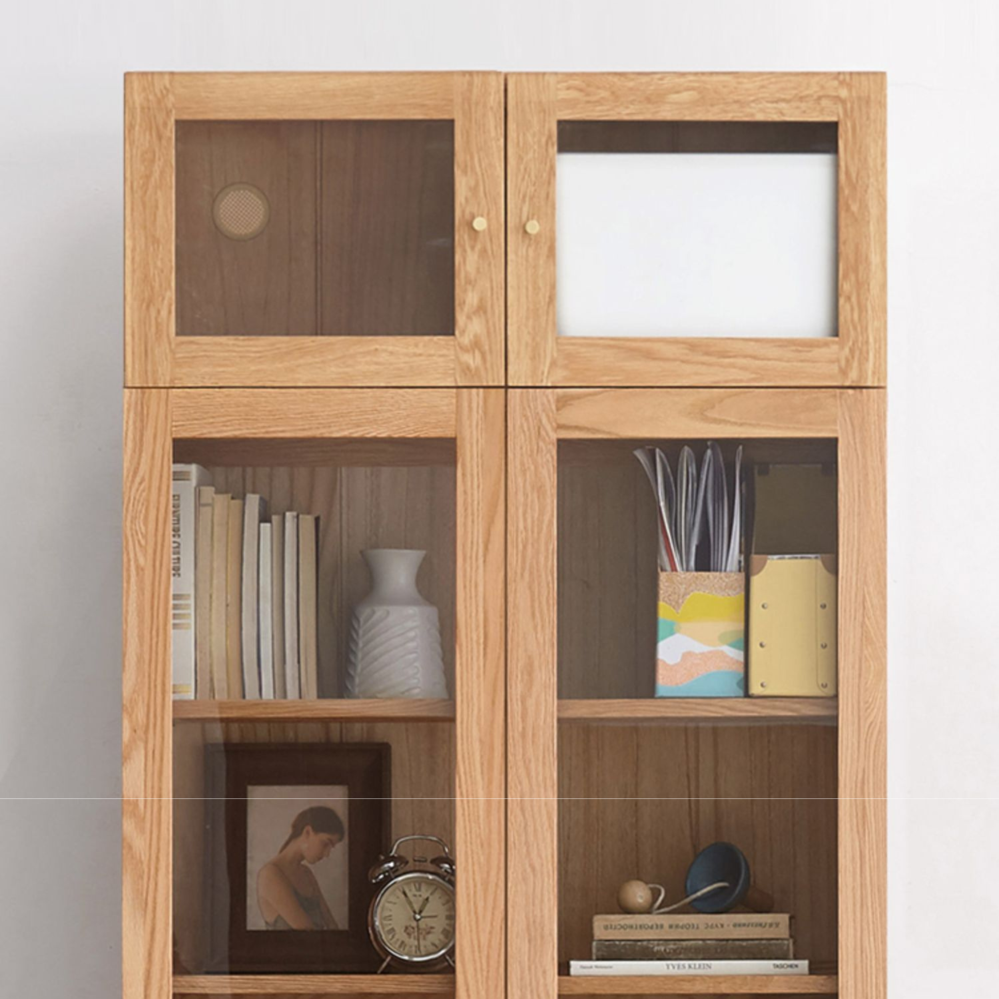 Solid Oak Wood Cabinet with Bookcase - Stylish Storage for Home Office, Living Room & Bedroom