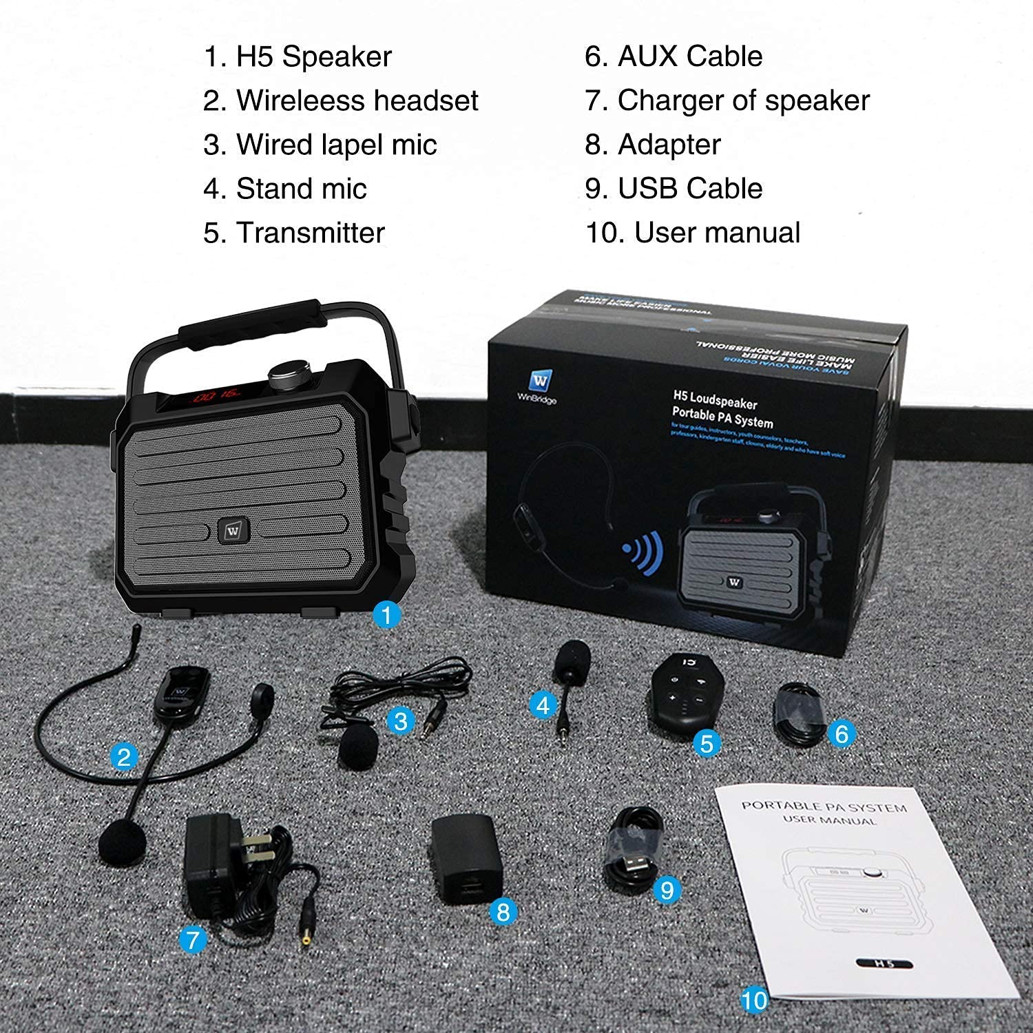 30W Wireless PA System with Bluetooth - Rechargeable Portable Megaphone & Speaker with Wireless Headset & Lavalier Microphone for Teachers, Outdoor Events, Public Speaking, and Classroom Presentations