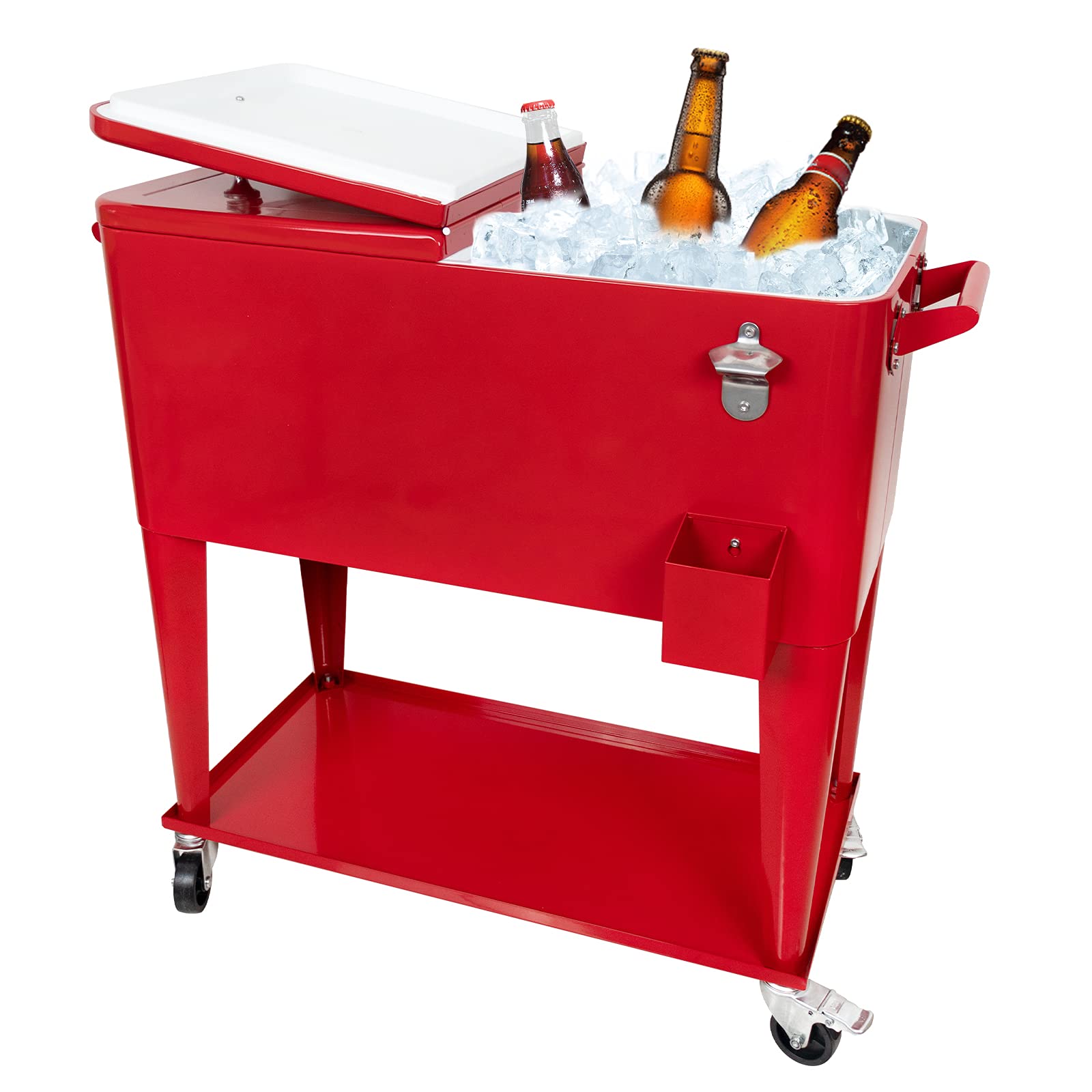 **SHAREWIN 80 QT Rolling Cooler Cart - Portable Ice Chest for Outdoor, Patio, Deck & Backyard Parties - Wheeled Beverage Cooler with Shelf & Bottle Opener - Perfect for BBQs, Camping & Tailgating**
