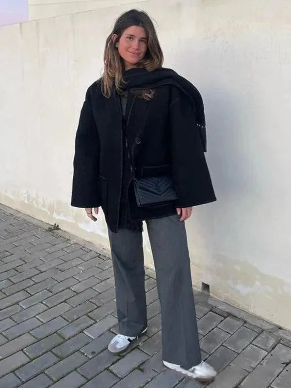 Women's Wool Shawl Coat - Warm Winter Wrap for Casual Outings & Office Wear | Soft & Stylish Outerwear for Fall & Winter Fashion