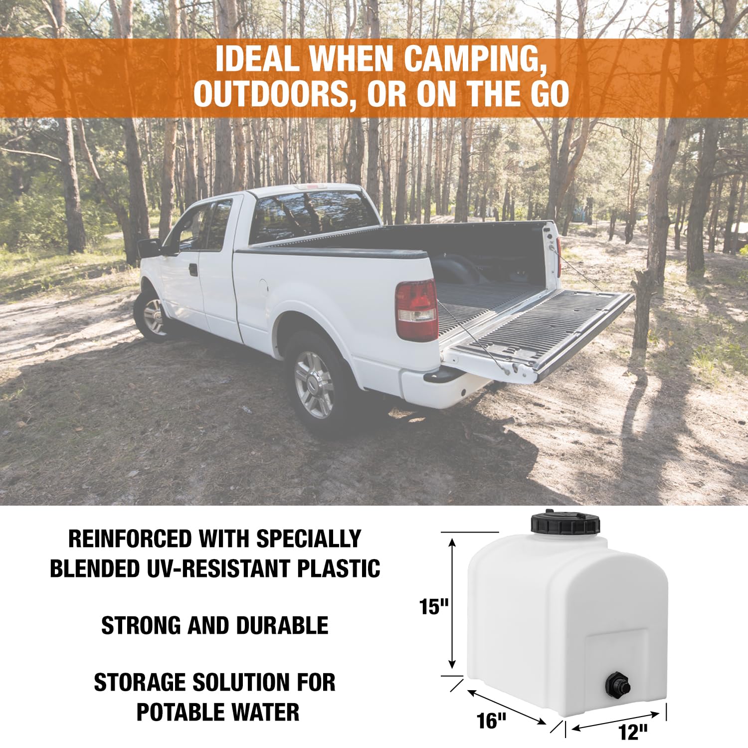 RomoTech 8 Gallon Polyethylene Water Storage Tank - USA Made, Rust & Corrosion Proof, for Water & Non-Flammable Liquids - Perfect for RV, Camping, Emergency Water Supply & Agricultural Use