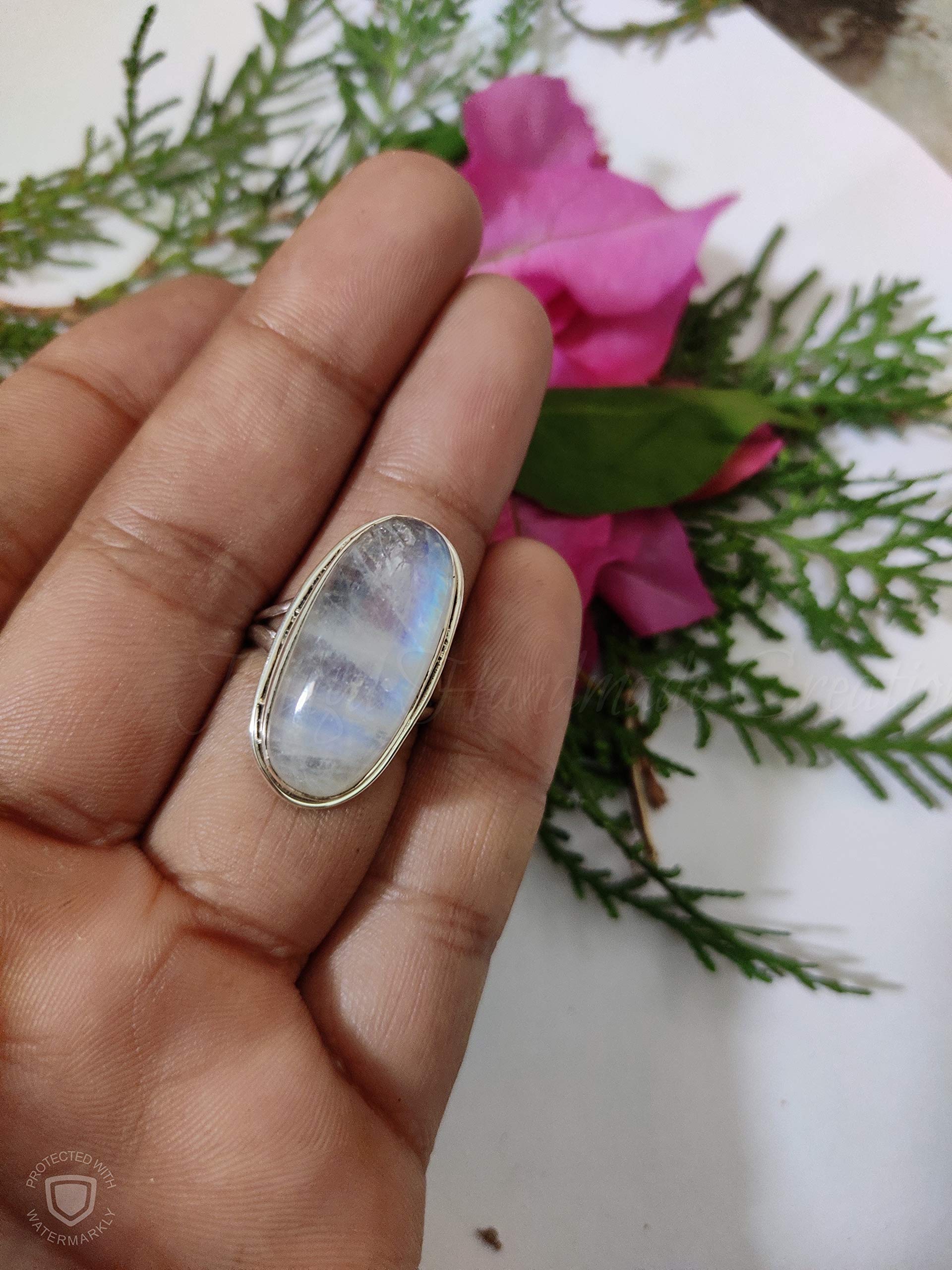 Genuine Rainbow Moonstone Ring - 925 Sterling Silver Vintage Jewelry with Blue Flash | Moonstone Engagement Ring, Promise Ring & Bridal Party Statement Jewelry | Perfect for Weddings, Anniversaries & Special Occasions