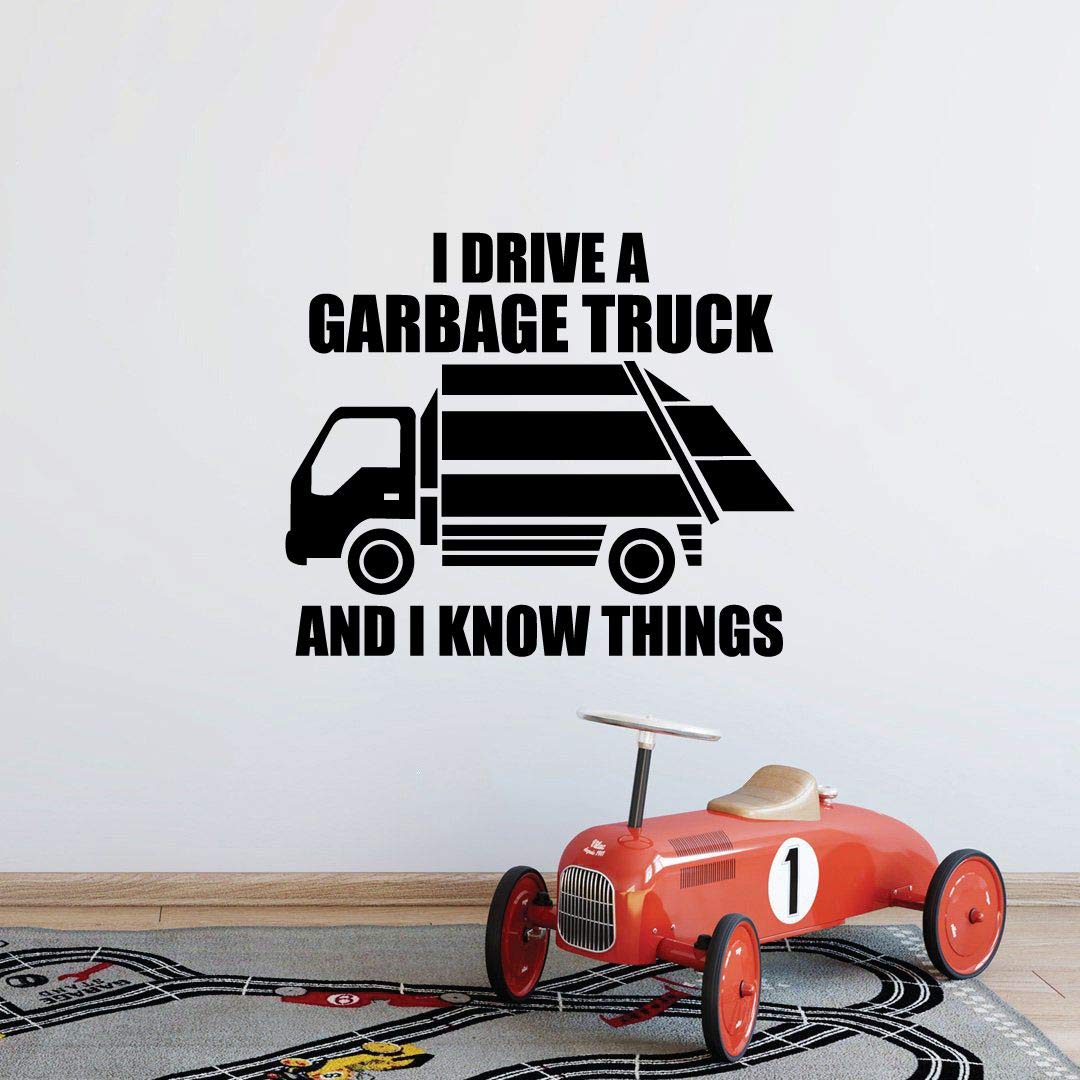 Funny 'I Drive A Garbage Truck and I Know Things' Vinyl Wall Decal - 28x30 Inch Removable Sticker for Kids Room, Nursery, Bedroom & Home Decor - Perfect for Boys, Girls & Kindergarten Classroom Wall Art