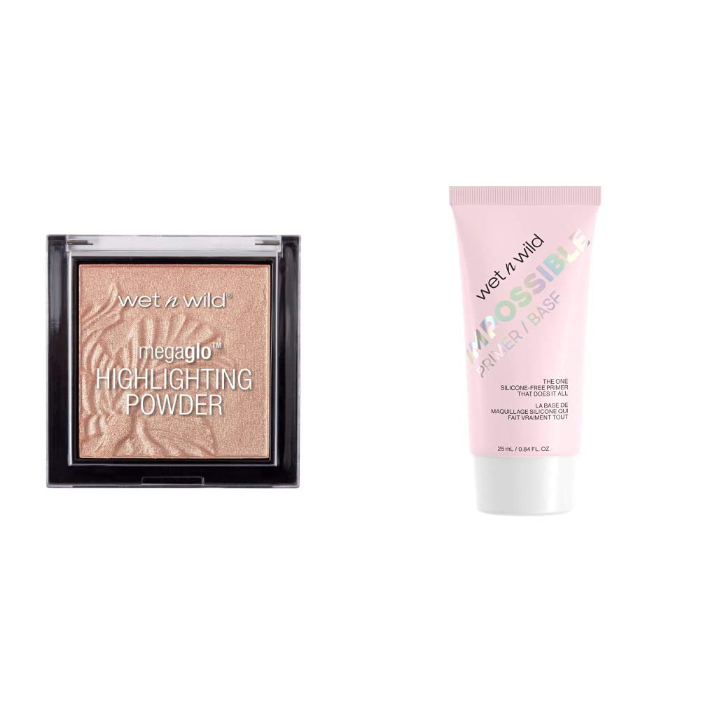 Wet n Wild MegaGlo Highlighting Powder - Precious Petals & Wet n Wild Prime Focus Impossible Primer - Hydrating Matte Finish, Clear, 0.84 Fl Oz | Cruelty-Free Makeup for Glowing Skin & Flawless Base | Perfect for Daily Wear, Special Occasions & Photoshoots
