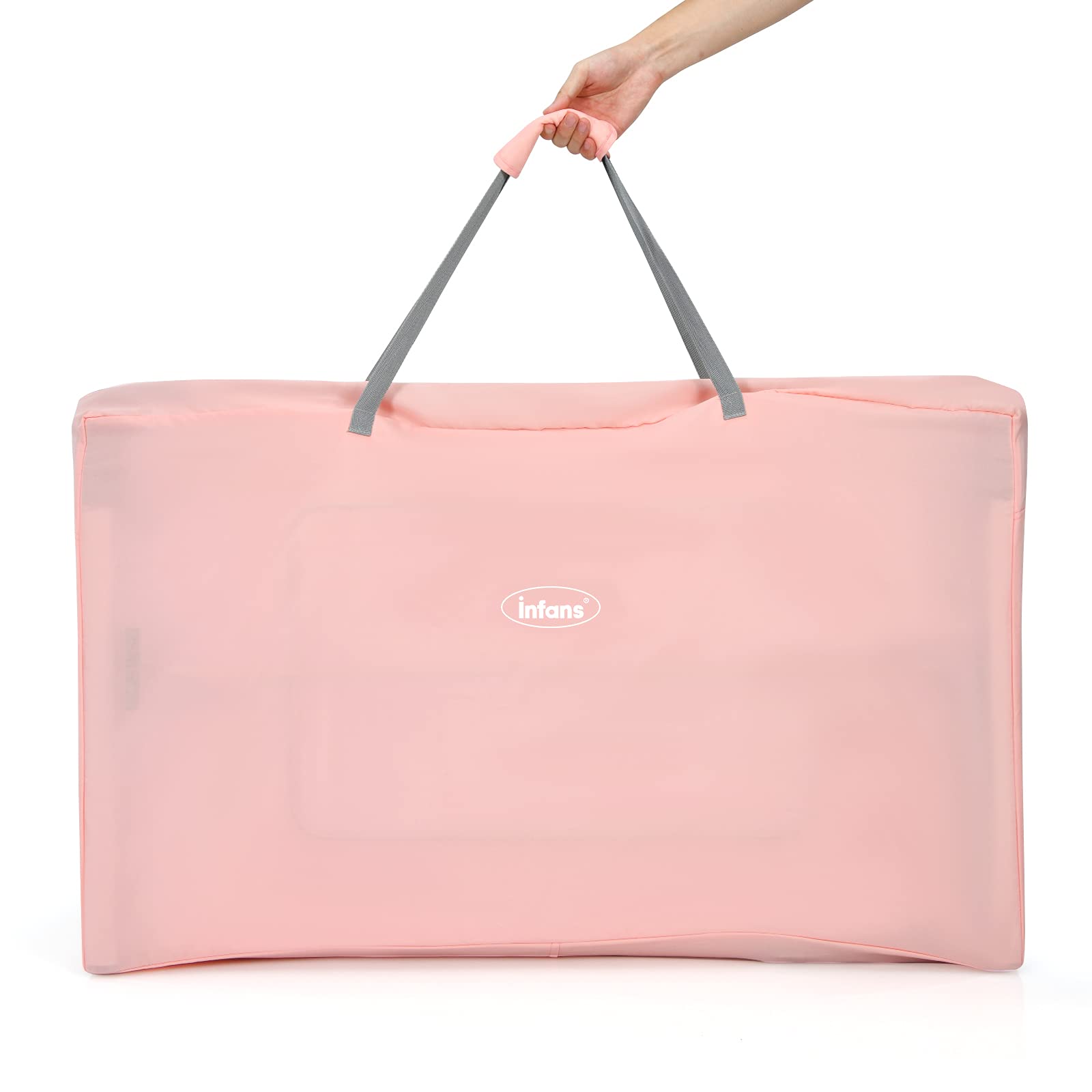 INFANS Baby Bassinet Bedside Crib - Portable Newborn Sleeper with Large Storage Basket, Adjustable Height & Breathable Mesh - Detachable Washable Mattress & Safety Straps - Perfect for Nursery, Bedroom & Travel (Pink)