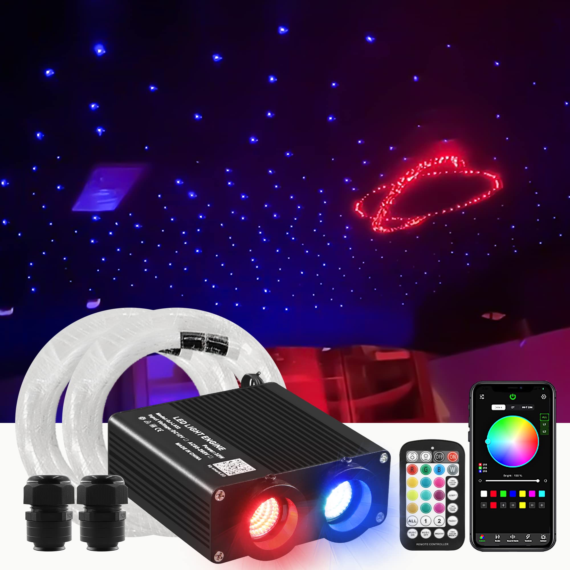 Upgraded 32W Dual Color Starlight Headliner Kit for Cars - 1000pcs 0.03in Fiber Optic Lights with Sound Activation & APP/Remote Control - Perfect for Car Ceiling, Bedroom Decor, and Party Lighting