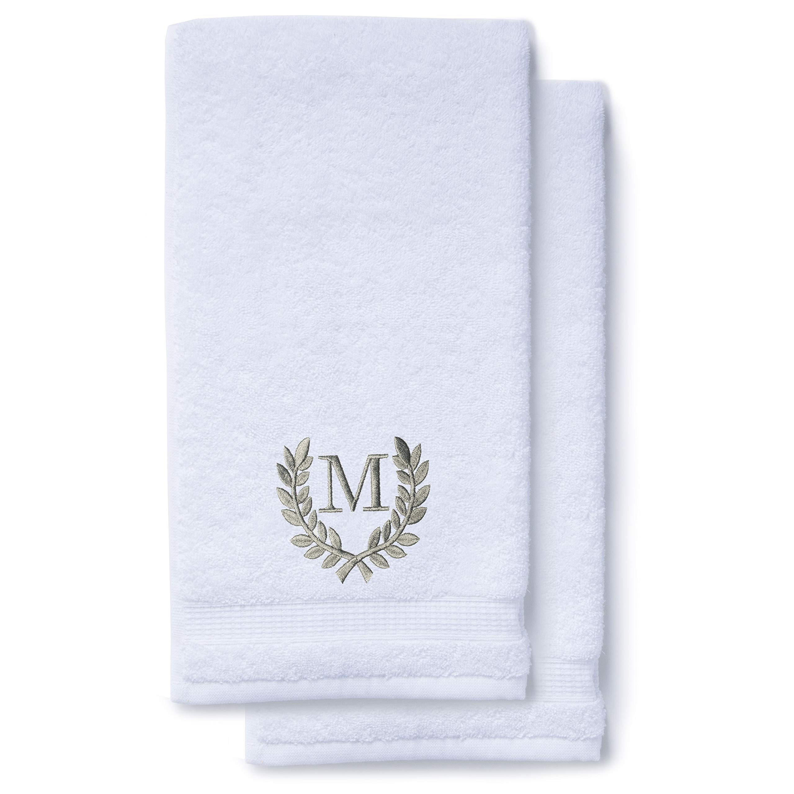 Personalized Monogrammed Hand Towels Set of 2 - Luxury Turkish Cotton, 16x30 Inch, Oversized for Bathroom, Kitchen & Spa | Custom Roman Font Wedding & Bridal Gift | Perfect for Home Decor, Guest Towels & Makeup Routine