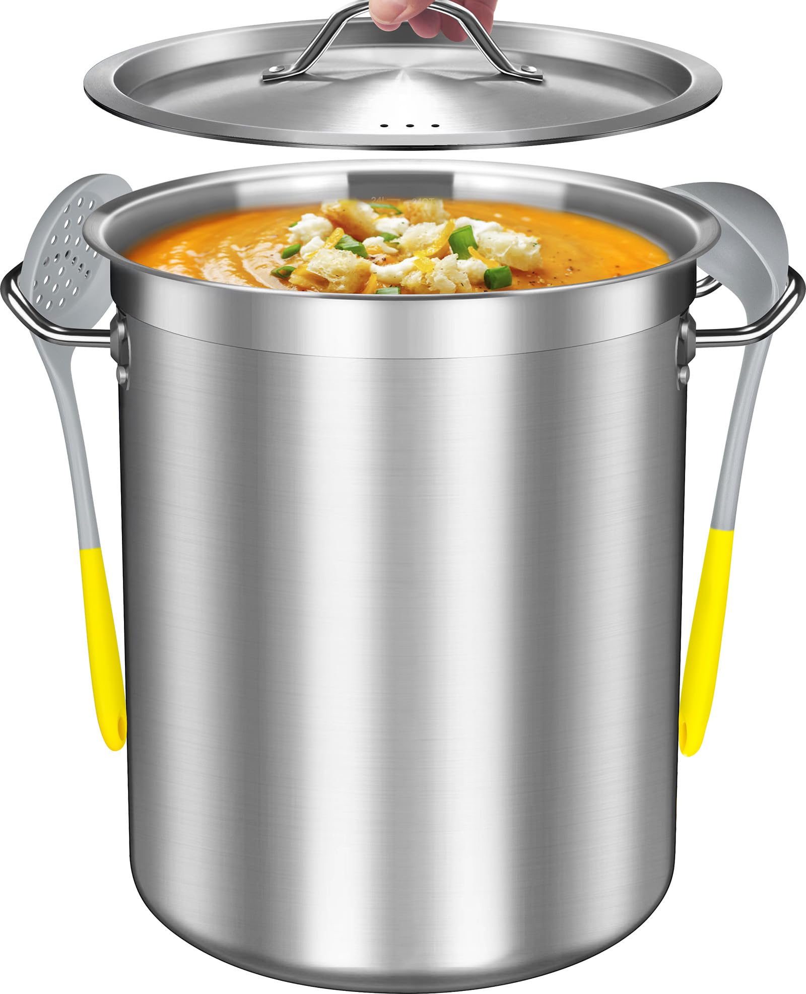 24 Quart Stainless Steel Stock Pot with Lid - Heavy Duty Large Cooking Pot for Soup, Stew, Pozole & More - Induction Compatible Big Pot for Home & Commercial Kitchens - Perfect for Family Meals, Meal Prep & Catering