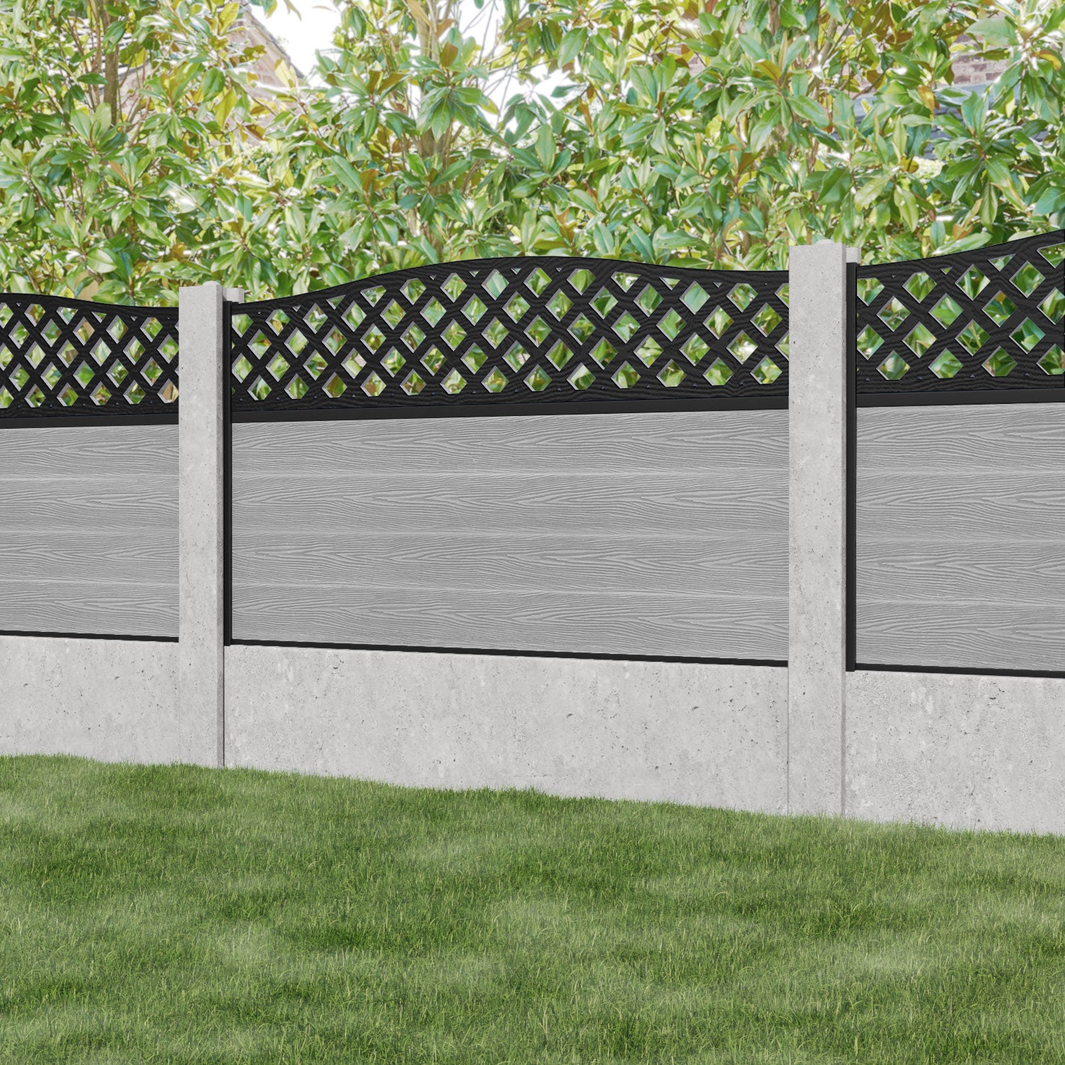 Classic High Wave Fence Panel - Light Grey Vinyl Privacy Fence for Concrete Posts | Durable Outdoor Garden & Backyard Fencing Solution