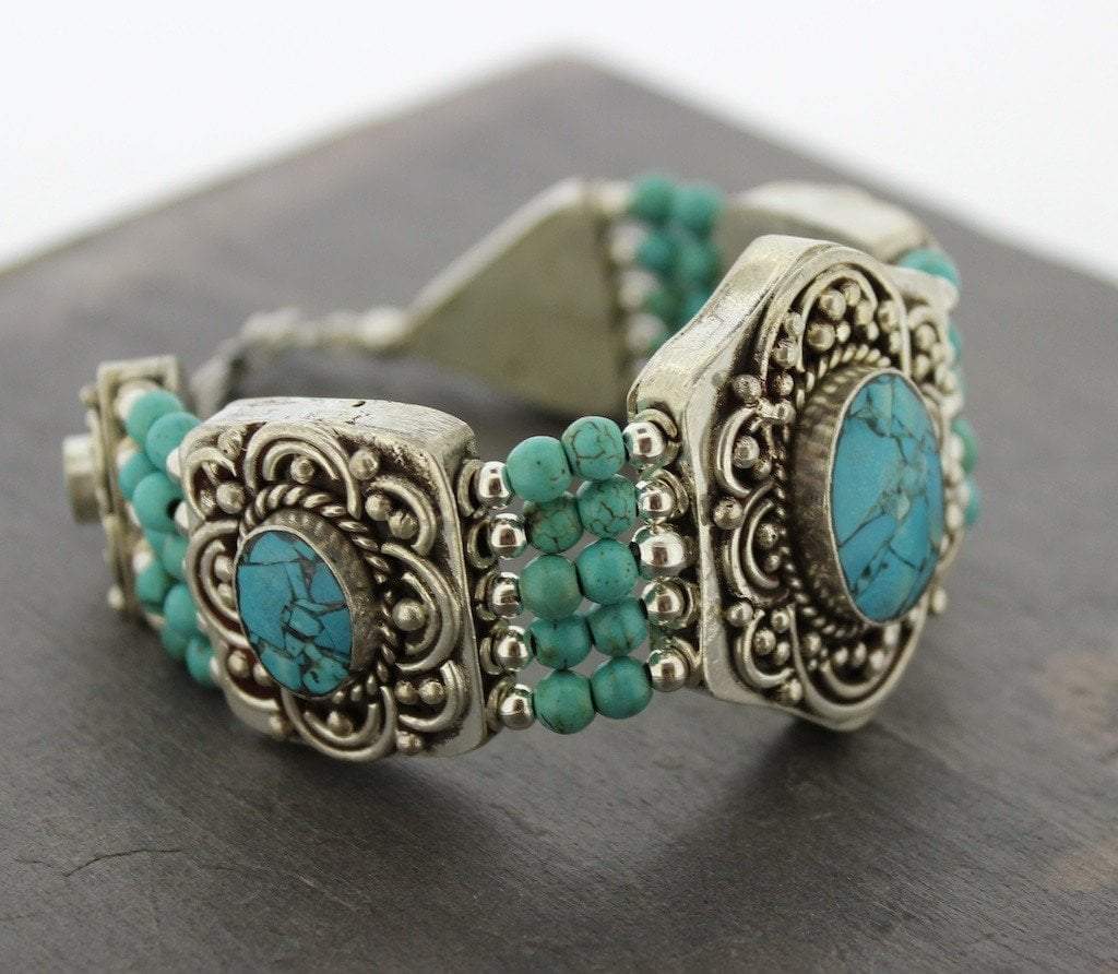 Authentic Himalayan Turquoise Tibetan Bracelet - Handmade Spiritual Jewelry for Women & Men - Perfect for Meditation, Yoga & Boho Fashion